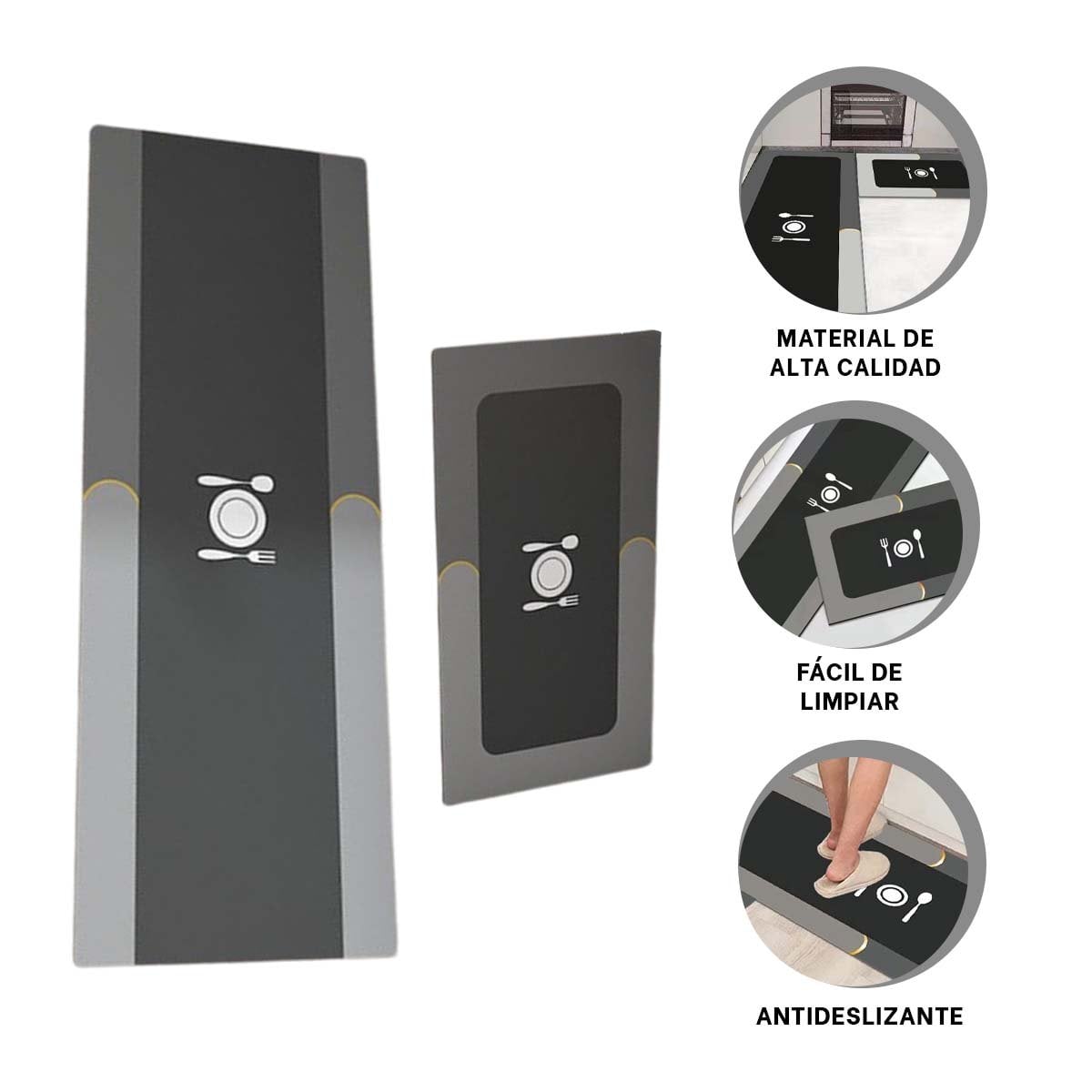 ALFOMBRA DE PISO CON SUPERFICIE ANTIDESLIZANTE PARA COCINA Y AMBIENTES DEL HOGAR PLOMO - 3