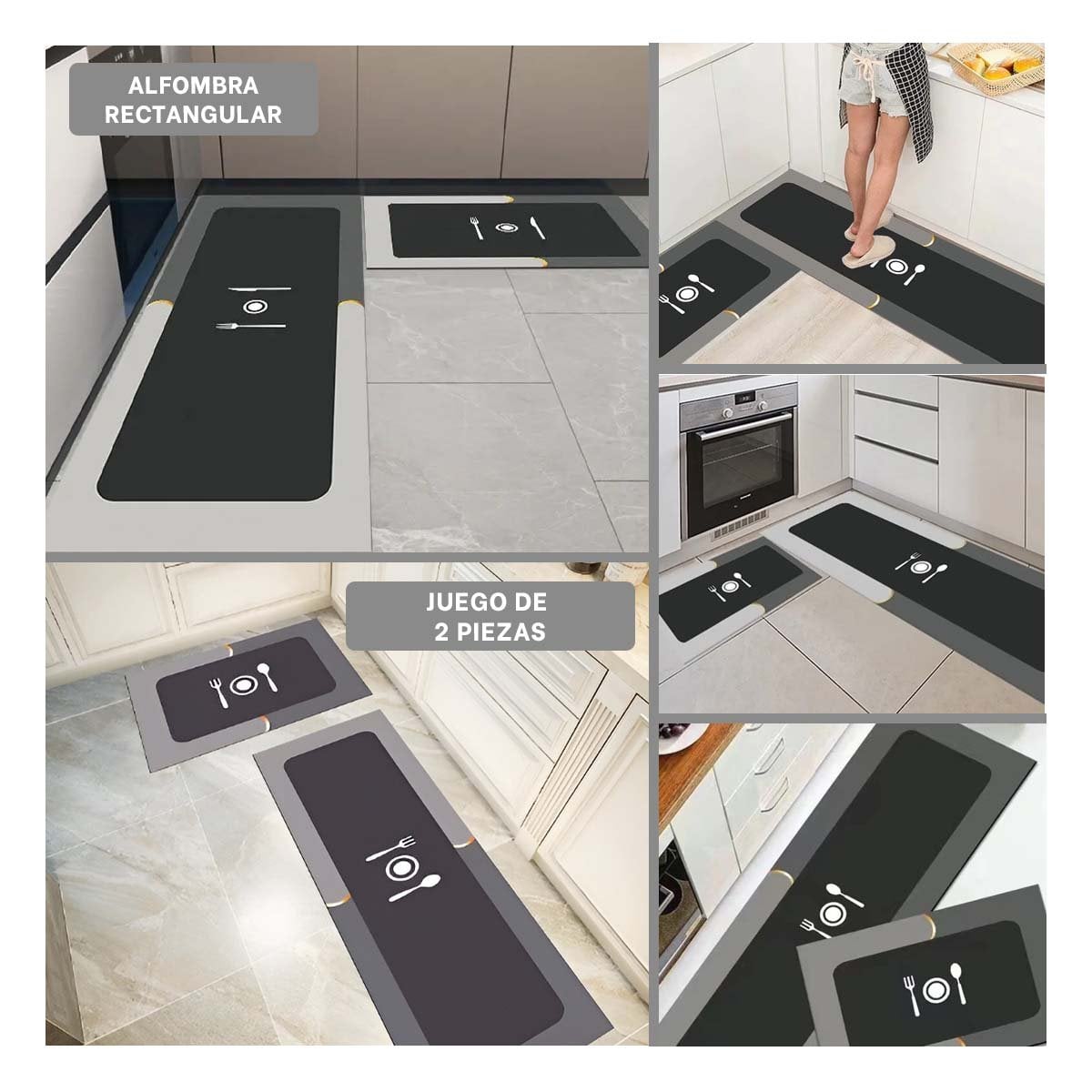 ALFOMBRA DE PISO CON SUPERFICIE ANTIDESLIZANTE PARA COCINA Y AMBIENTES DEL HOGAR PLOMO - 5