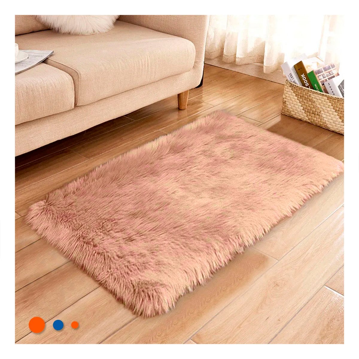 PACK2 ALFOMBRA DIMENSIONES 40X60CM CON ACABADO PELUCHE RECTANGULAR CAMELLO Y CREMA - 3