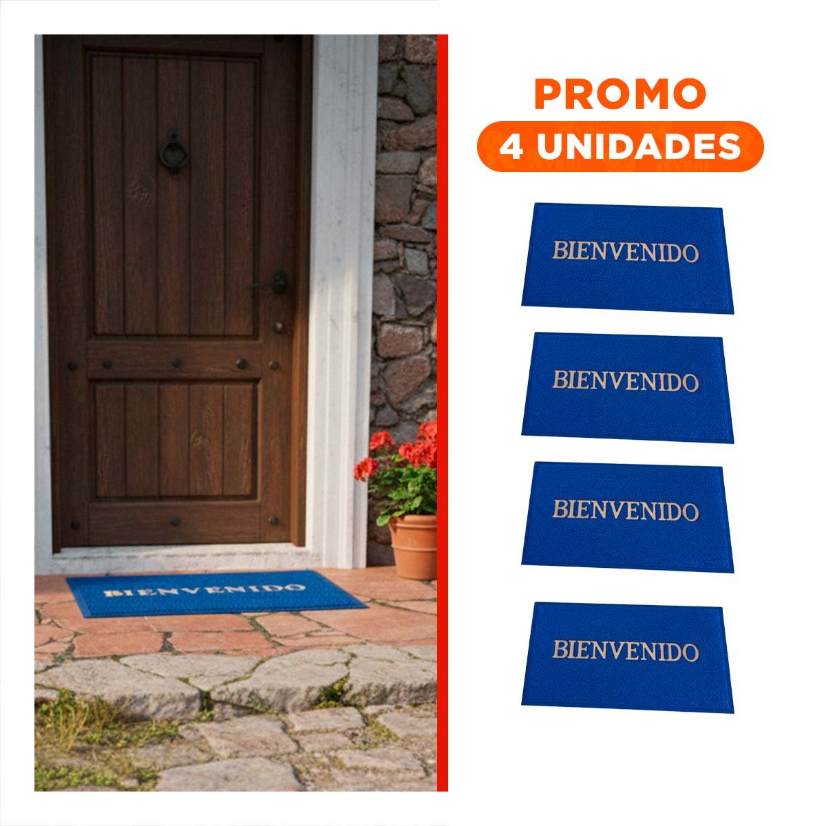PACK4 FELPUDO RECTANGULAR BIENVENIDO NEGRO PRACTICO Y DECORATIVO PARA ENTRADA Y+REGALO STICKER - 1
