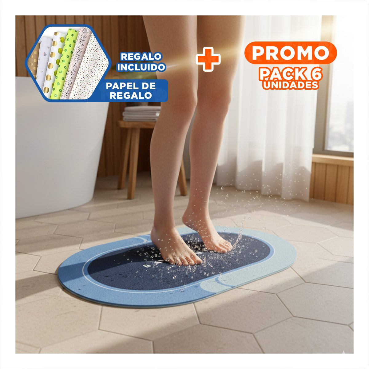PACK6 CUBIERTA DE PISO OVALADA PARA USO EN CASA CON COLOCACION SIMPLE CELESTE YPAPEL REGALO - 1