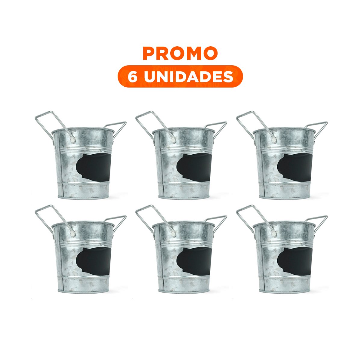 PACK6 BALDE CUBO DE METAL CON DOBLE AGARRADERA Y CUADRO PARA NOTA DE METALICO - 1
