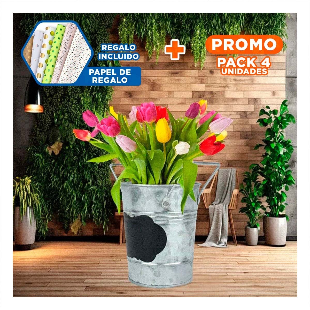 PACK4 TIESTO METALICO CON ACABADO PLATA DOBLE AGARRADERA Y PIZARRA DE NUBE Y+PAPEL REGALO - 1