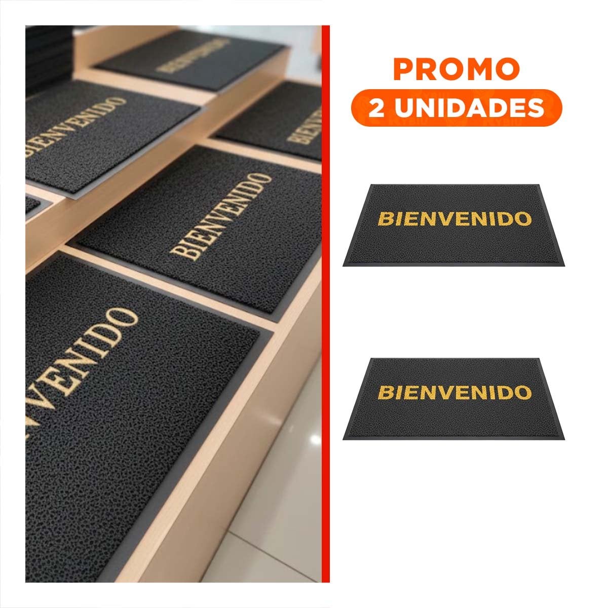 PACK2 TAPIZ RECTANGULAR BIENVENIDO PLOMO PARA SALA RECIBIDOR Y PASILLO - 1