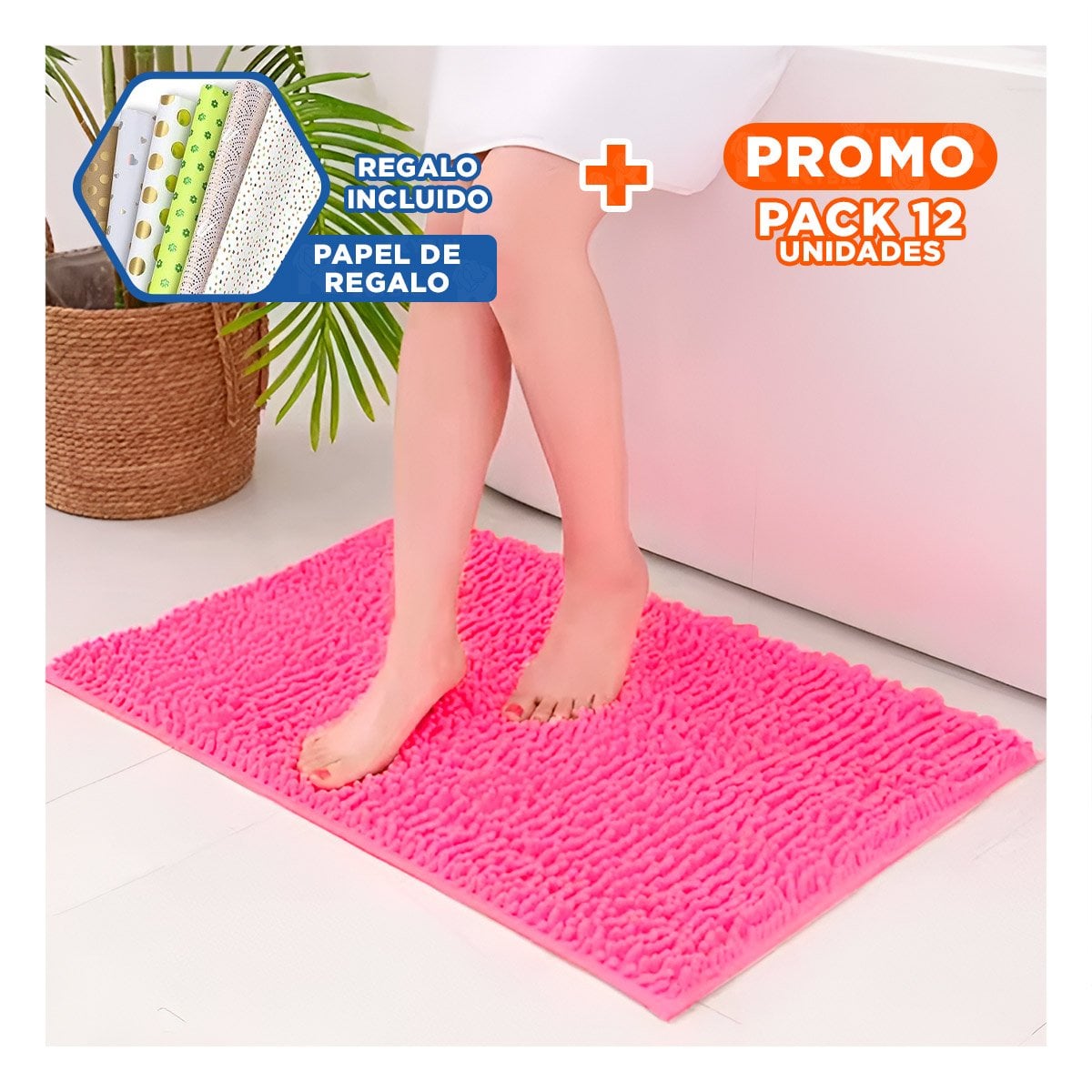PACK12 PROTECCION RECTANGULAR DE PISO 40X60CM MICROFIBRA FUCSIA Y+PAPEL REGALO - 1