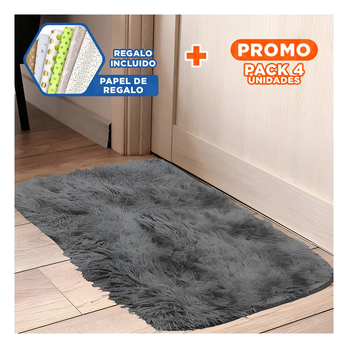 PACK4 ALFOMBRA NEGRO Y PLOMO CON TEXTURA PELUCHE RECTANGULAR 40X60CM YPAPEL REGALO - 1