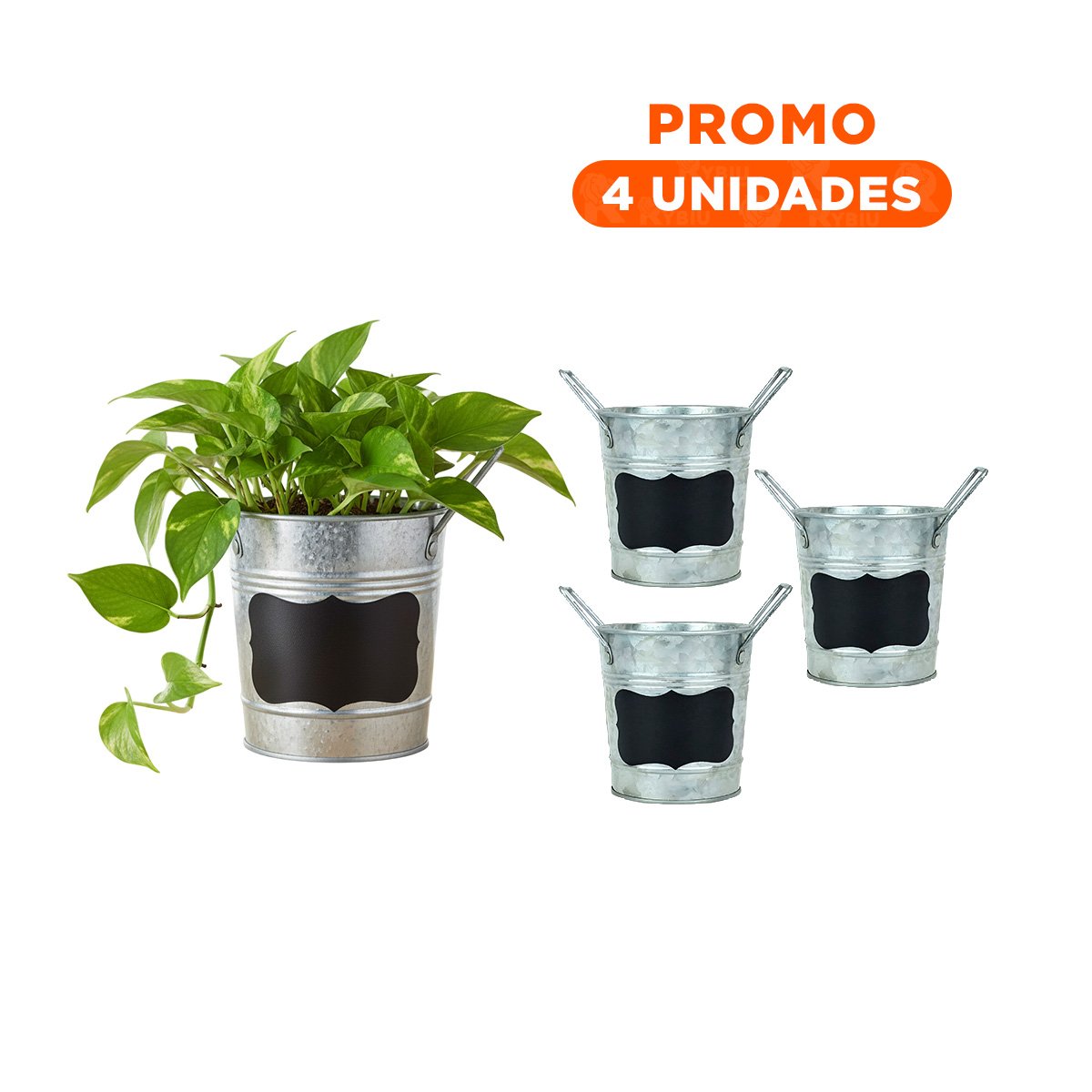 PACK4 SOPORTE PARA PLANTA CUBO METAL DOBLE ASA 10X8.5CM PLATEADO YREGALO STICKER - 1
