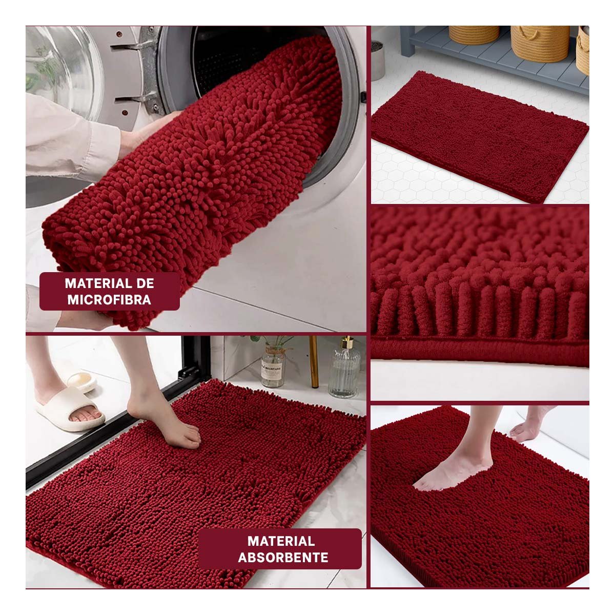 TAPETE RECTANGULAR DE MICROFIBRA 40X60CM GUINDA PARA DECORACION INTERIOR - 5