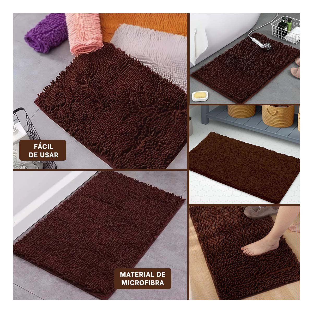 TAPETE RECTANGULAR SUAVE DE MICROFIBRA 40X60CM MARRON PARA AMBIENTES - 5