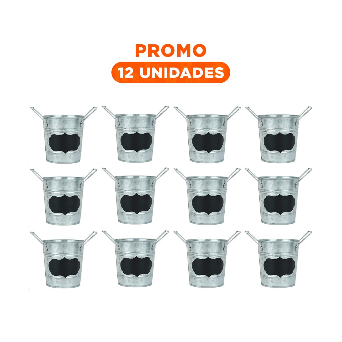 PACK12 CUBETA CUBO DE METAL CON DOBLE AGARRADERA Y CUADRO PARA NOTA Y+REGALO STICKER - 1