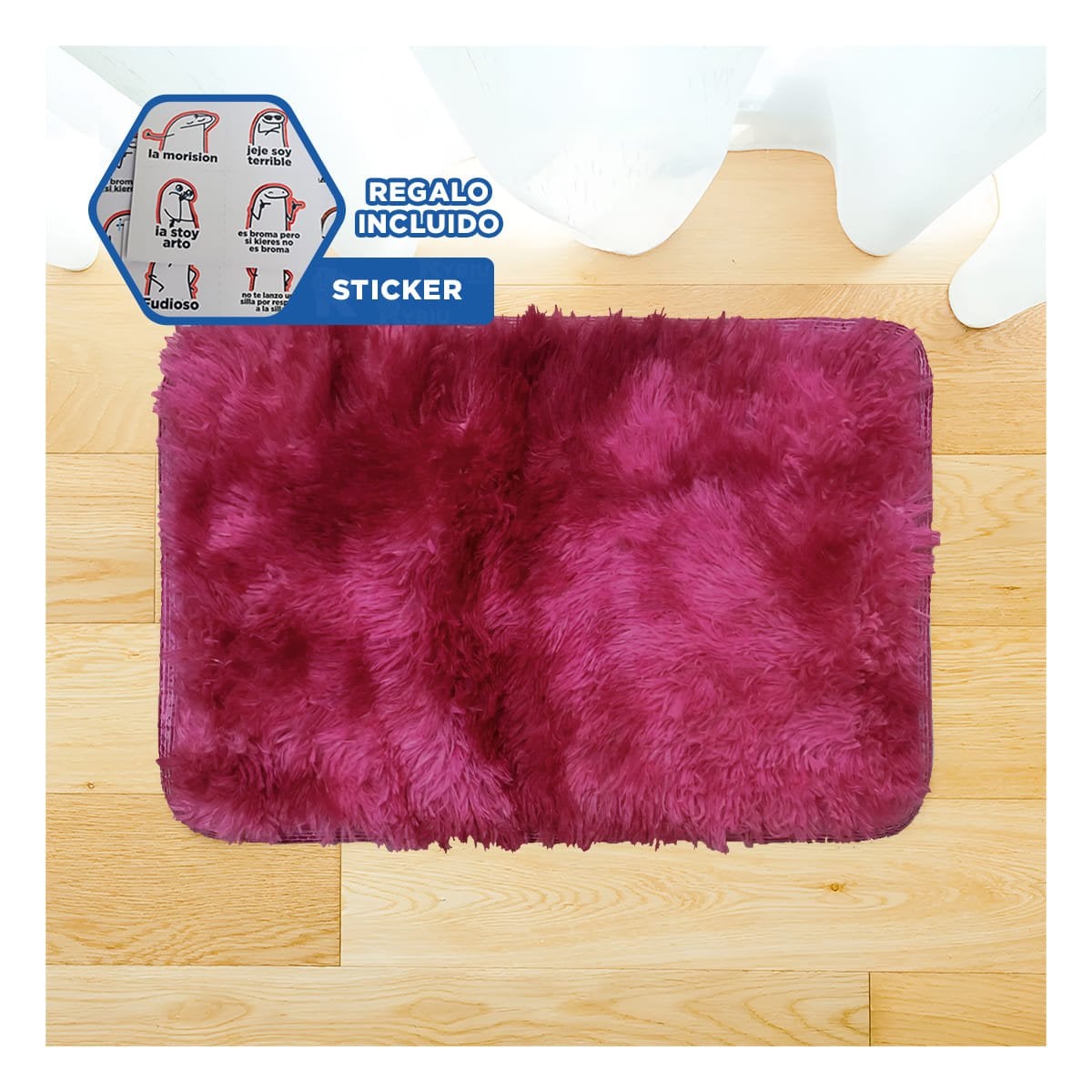 TAPETE CON DIMENSIONES 40X60CM RECTANGULAR DE PELUCHE FUCSIA Y GUINDA Y+REGALO STICKER - 1