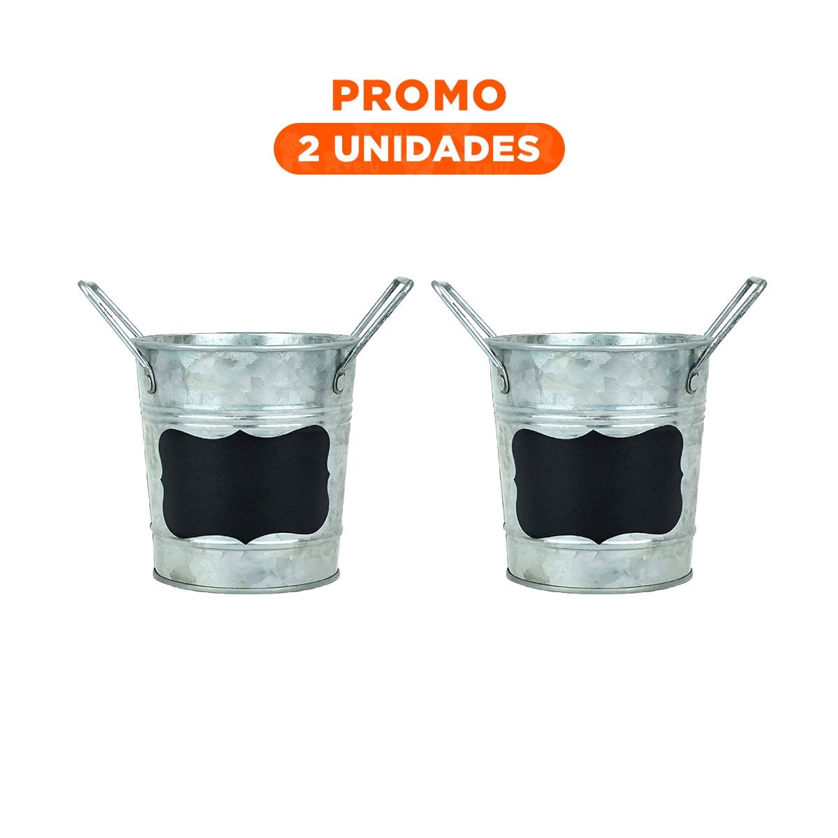 PACK2 BASE PARA PLANTA CUBO DE METAL CON ASA 10X8.5CM PLATEADO ESTILO MODERNO - 1