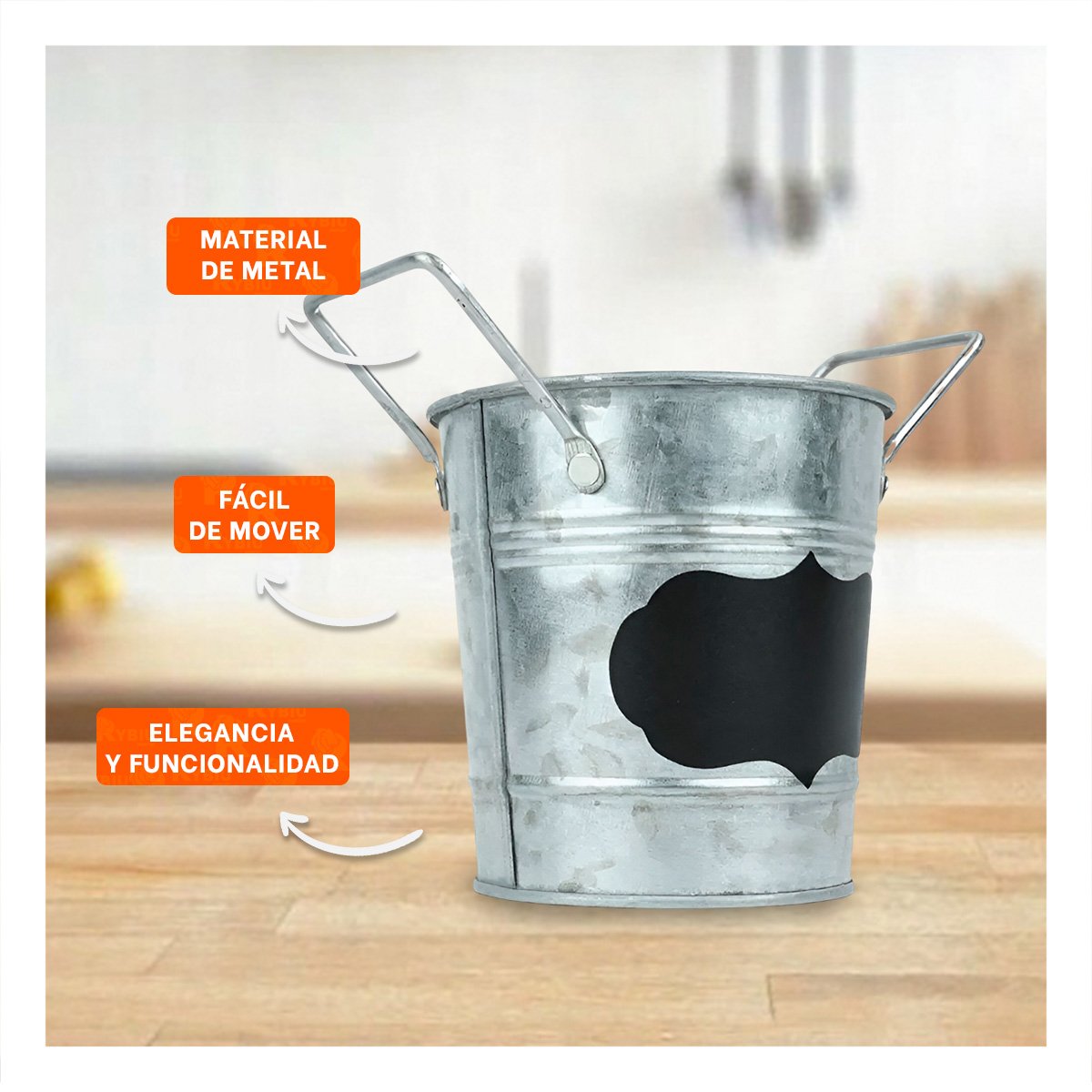 PACK2 BASE PARA PLANTA CUBO DE METAL CON ASA 10X8.5CM PLATEADO ESTILO MODERNO - 5