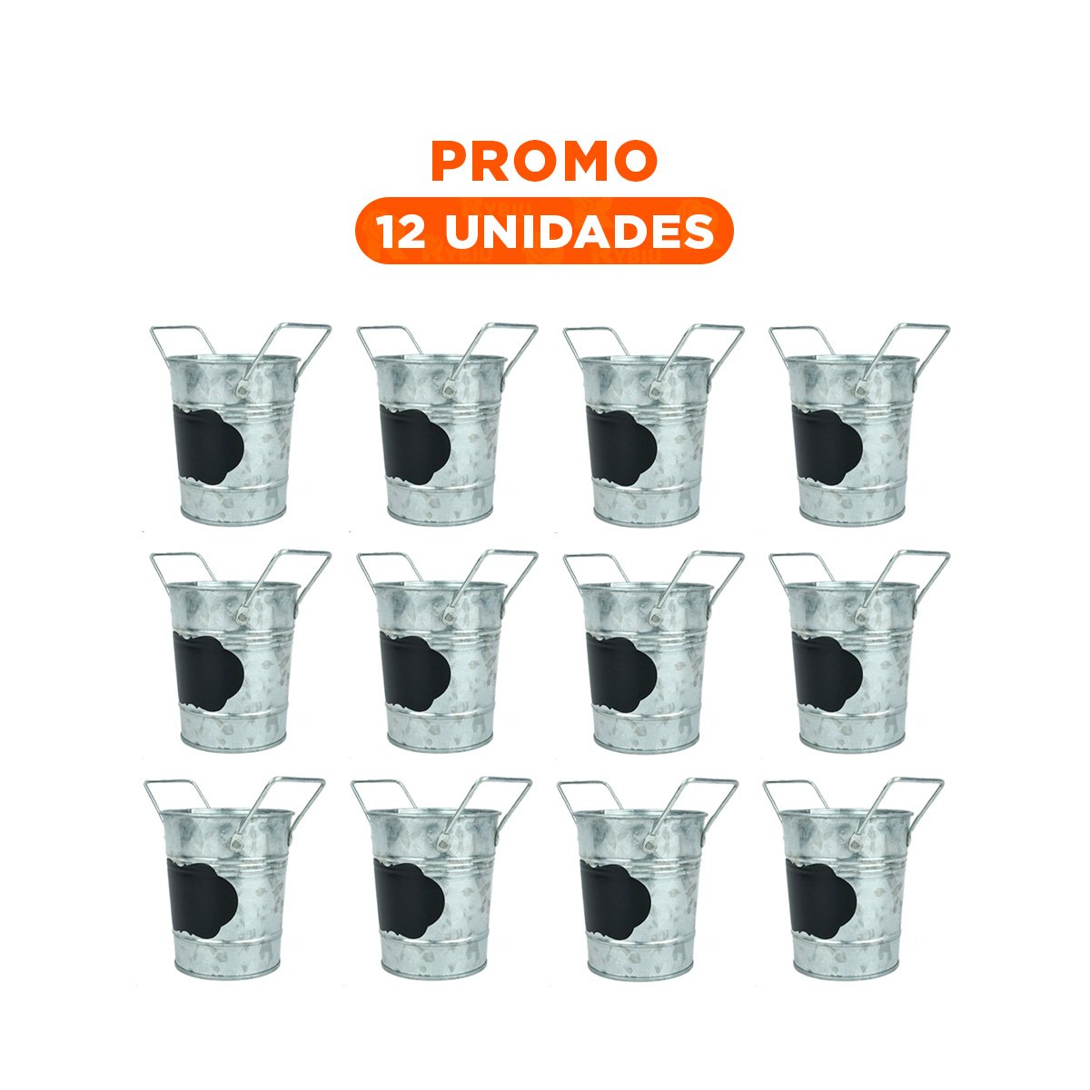 PACK12 BALDE DE ZINC PLATEADO CON AGARRADERAS PARA PLANTAS Y CUADRO DE NUBE Y+REGALO STICKER - 1