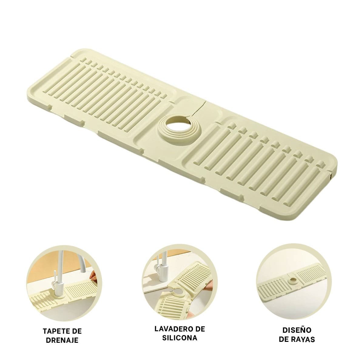 TAPETE DE DRENAJE DE SILICONA CON RAYAS BEIGE PARA USO EN LAVADERO - 3