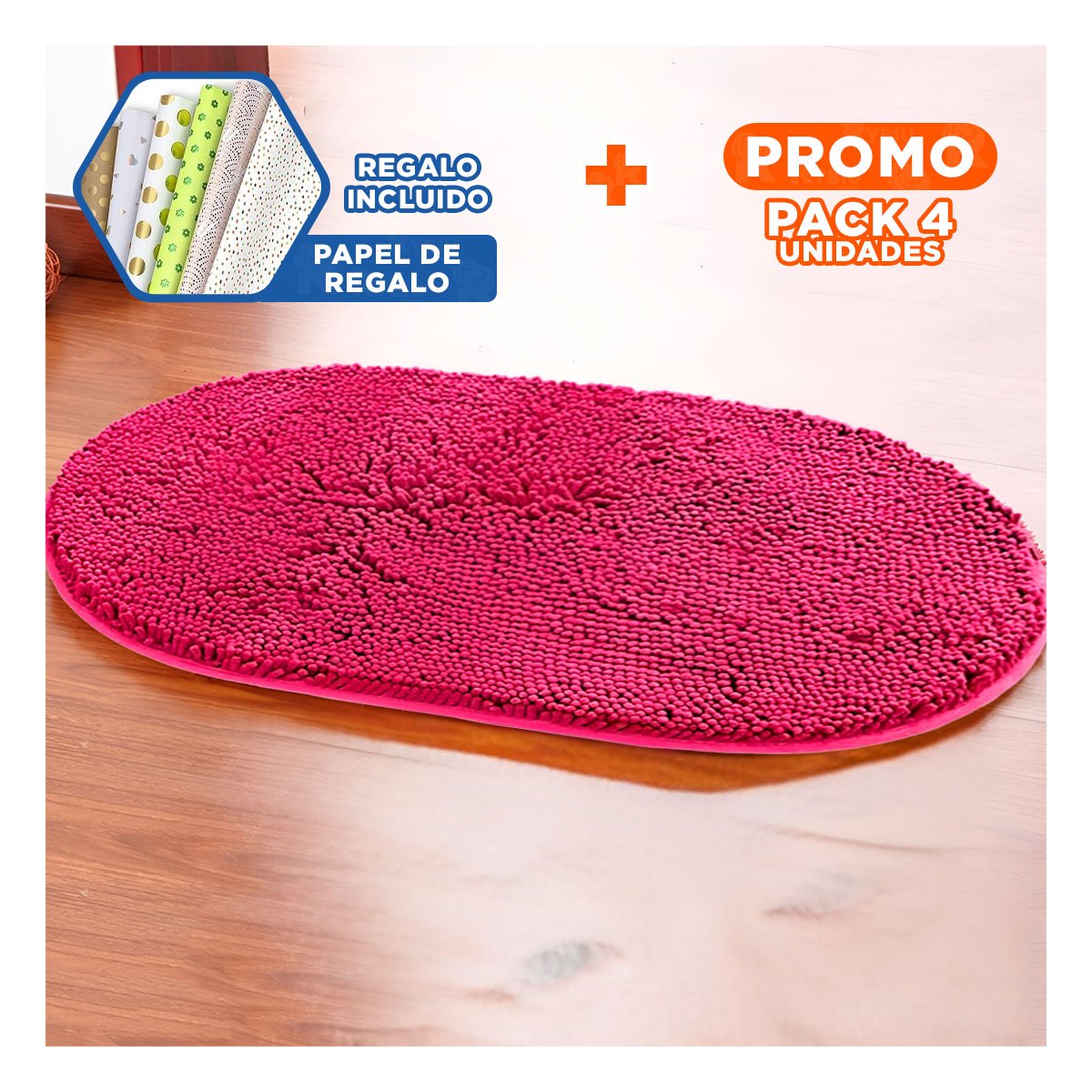 PACK4 CONCEPTO OVALADO DE MICROFIBRA 40X60CM FUCSIA PARA PISO INTERIOR Y+PAPEL REGALO - 1