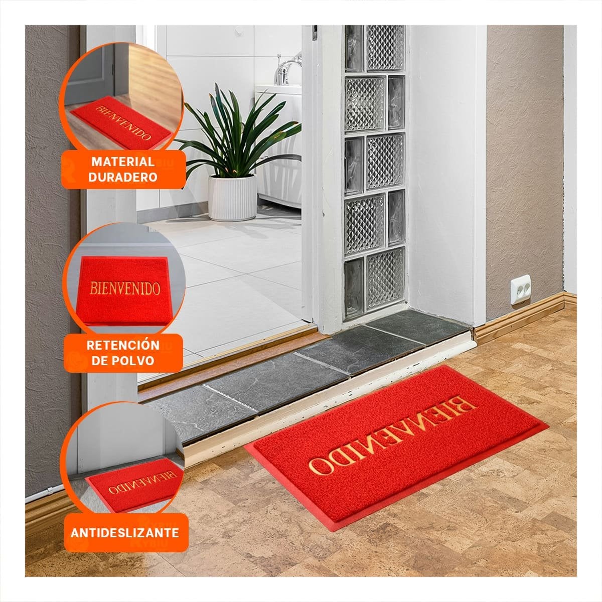 PACK12 ALFOMBRA RECTANGULAR BIENVENIDO ROJO PARA ENTRADA Y ESPACIOS SOCIALES Y+PAPEL REGALO - 3
