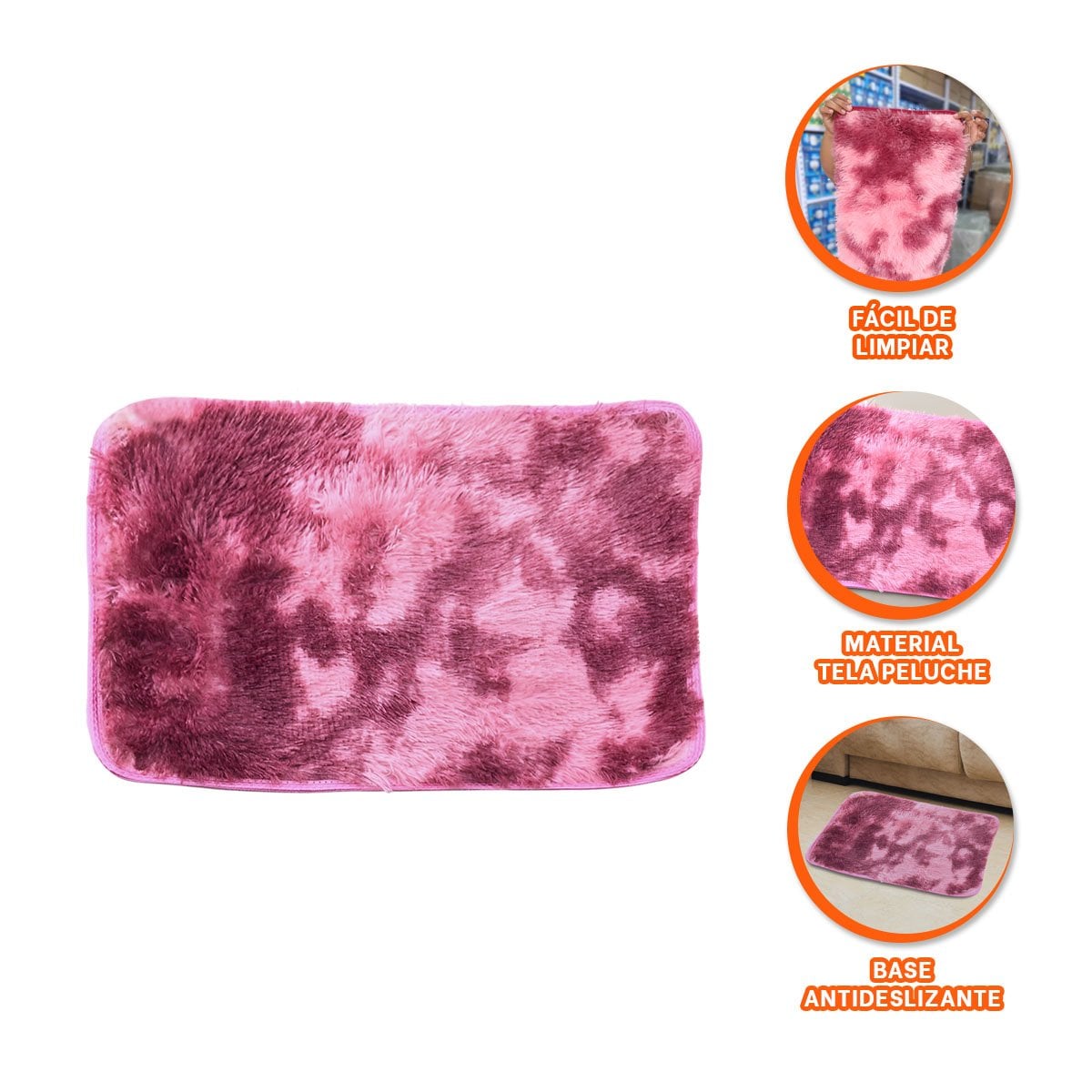 TAPETE RECTANGULAR DIMENSIONES 40X60CM CON TEXTURA PELUCHE GUINDA Y ROSADO - 3