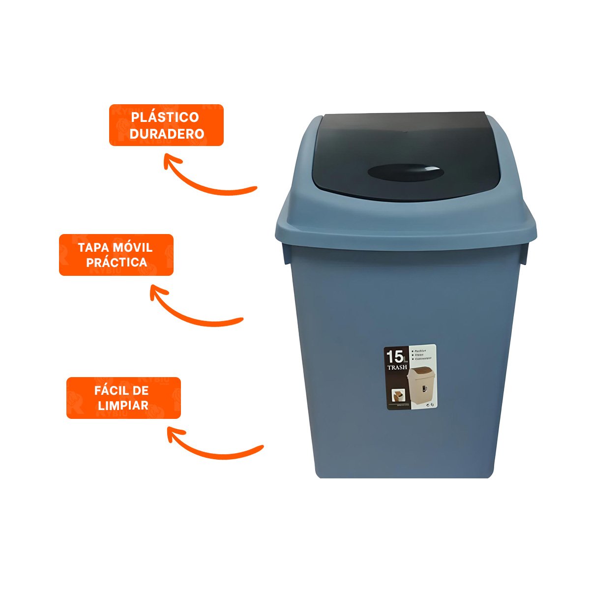 RECIPIENTE DE BASURA CON TAPA VAIVEN COLOR AZUL Y CAPACIDAD 15L - 3