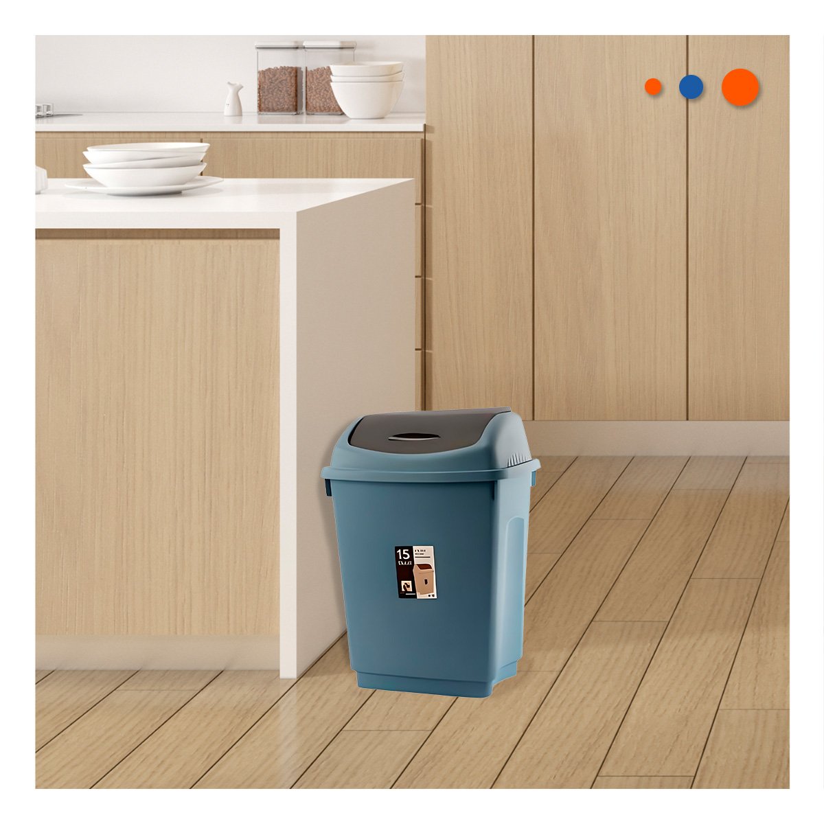PACK2 TACHO DE BASURA CON SISTEMA VAIVEN COLOR AZUL Y USO DOMESTICO 15L YPAPEL REGALO - 5