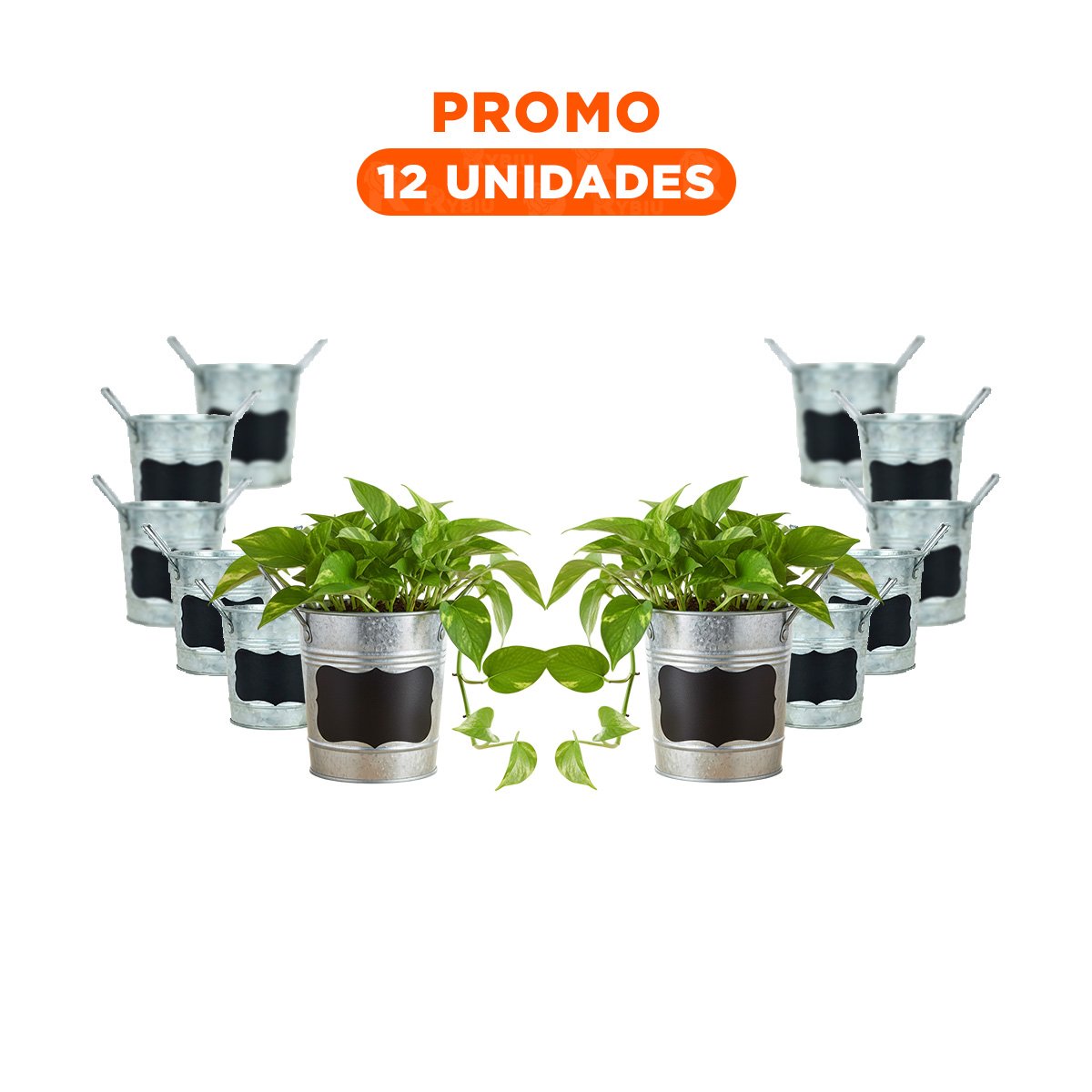 PACK12 RECIPIENTE CUBO DE METAL CON DOBLE ASA 10X8.5CM PLATEADO USO DECORATIVO Y+REGALO STICKER - 1