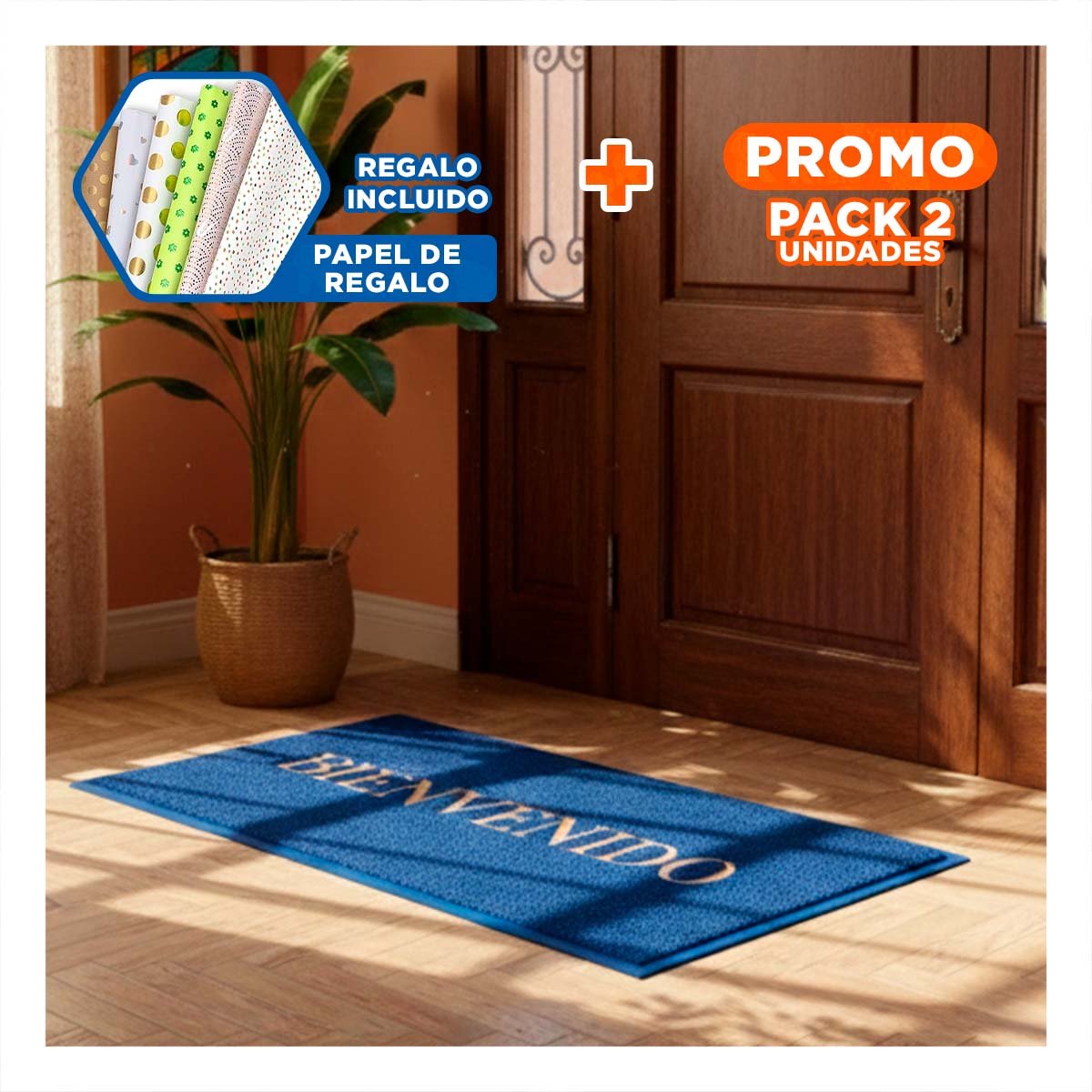 PACK2 PISO RECTANGULAR BIENVENIDO NEGRO MODERNO Y COMODO PARA SALAS PRINCIPALES Y+PAPEL REGALO - 1