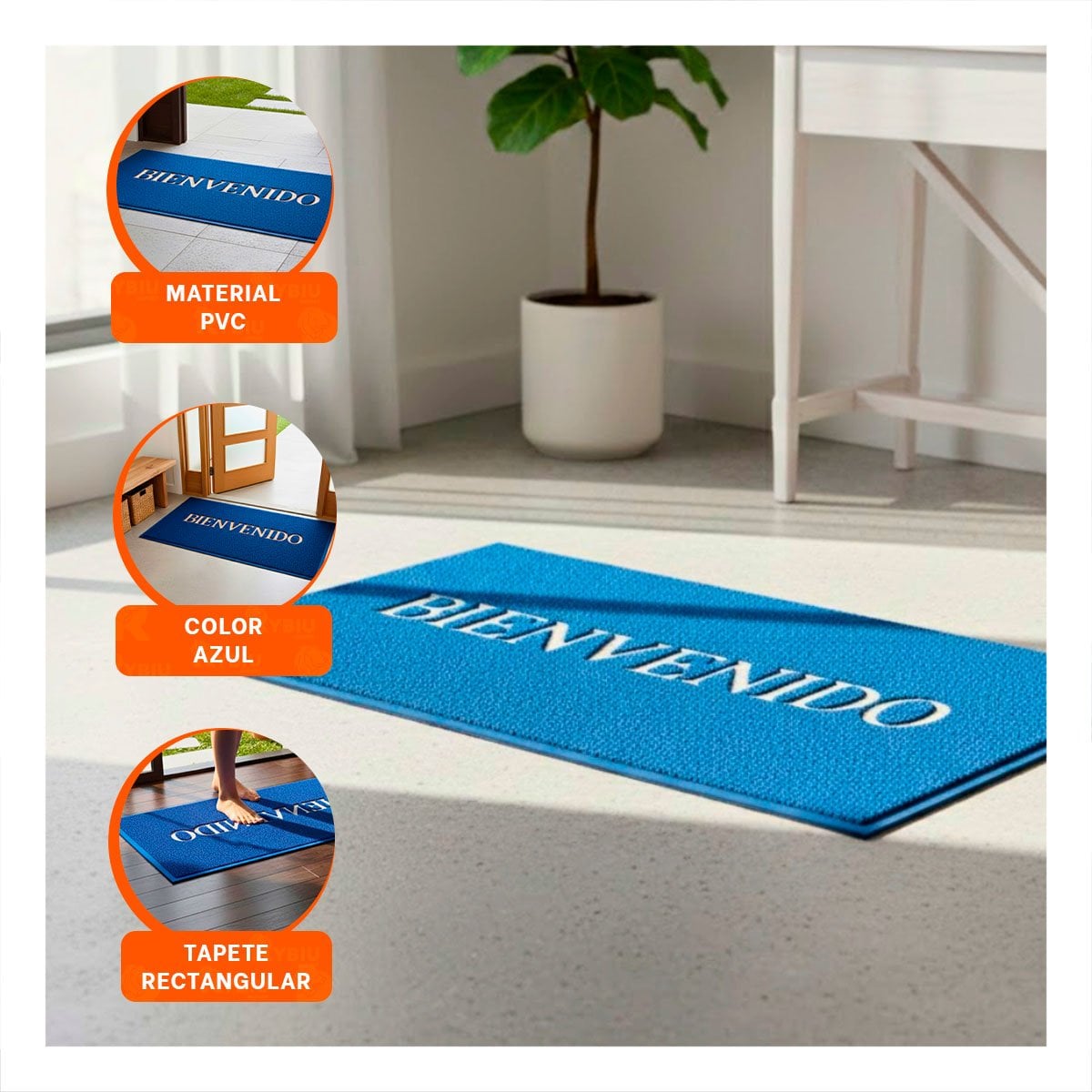 PACK2 PISO RECTANGULAR BIENVENIDO NEGRO MODERNO Y COMODO PARA SALAS PRINCIPALES Y+PAPEL REGALO - 5