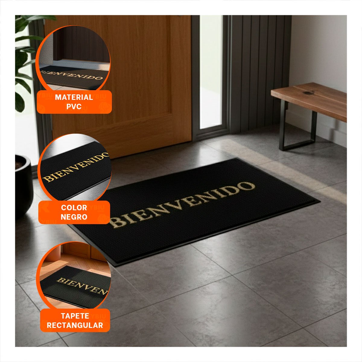 PACK4 ALFOMBRA RECTANGULAR BIENVENIDO NEGRO PARA ENTRADA Y AREA SOCIAL - 5