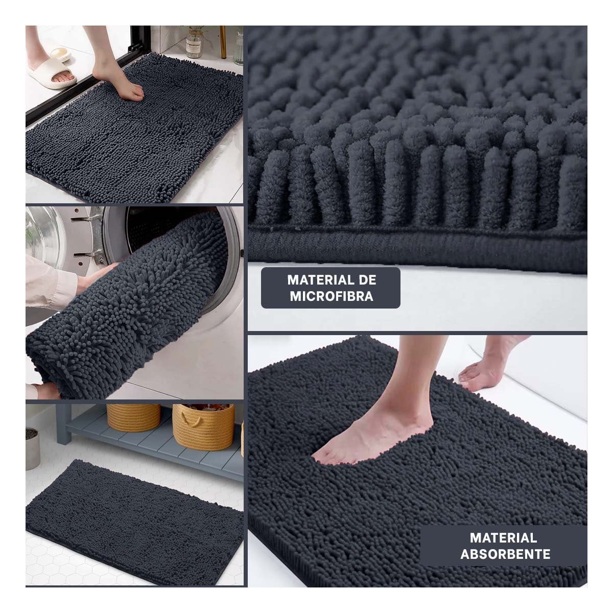 PACK2 CUBREPISO RECTANGULAR ANTIDESLIZANTE DE MICROFIBRA 40X60CM PLOMO OSCURO Y+PAPEL REGALO - 3