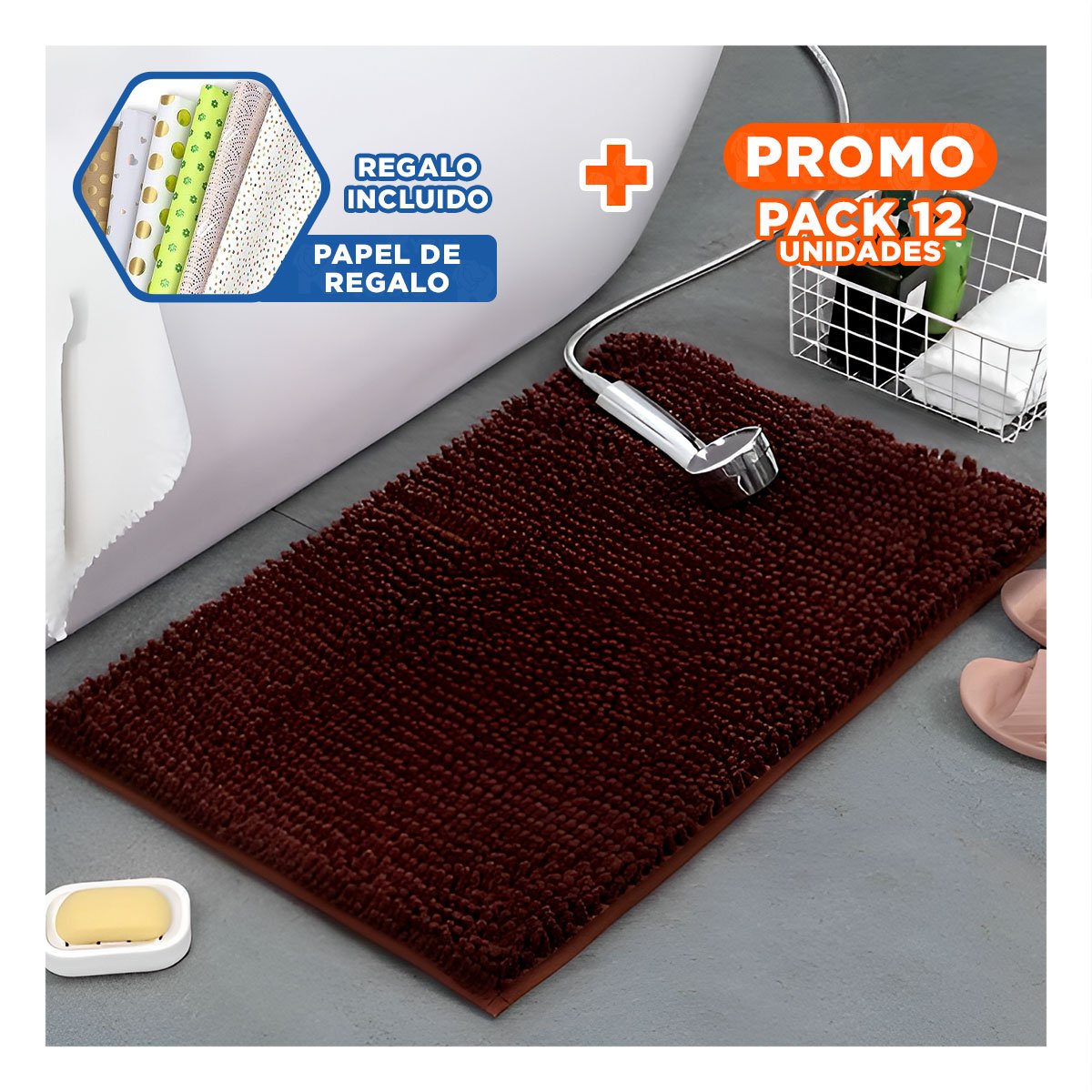 PACK12 TAPETE RECTANGULAR DE MICROFIBRA 40X60CM MARRON PARA DECORACION DEL HOGAR Y+PAPEL REGALO - 1