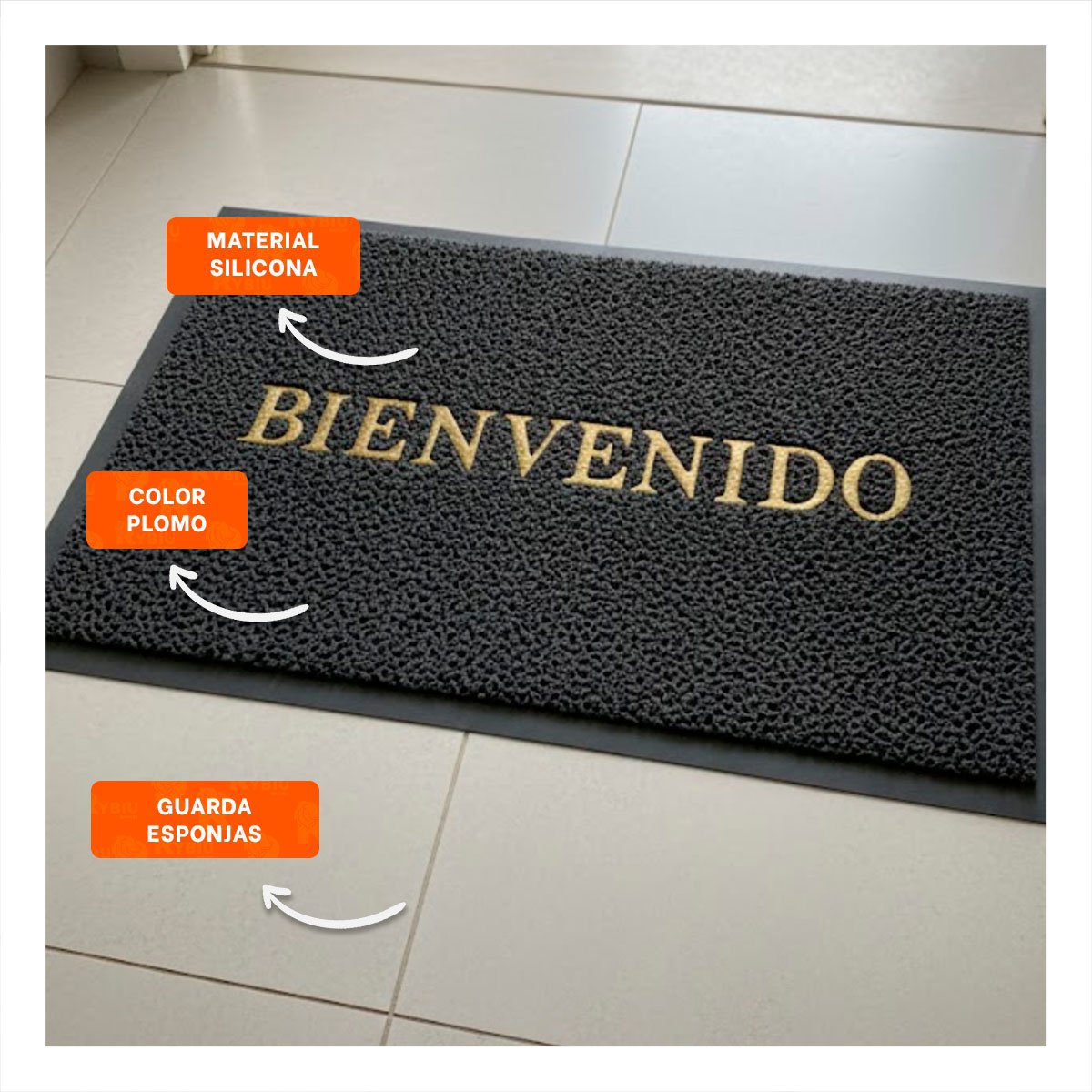 PACK12 TAPIZ RECTANGULAR BIENVENIDO PLOMO PARA PASILLO SALA Y COCINA Y+PAPEL REGALO - 3