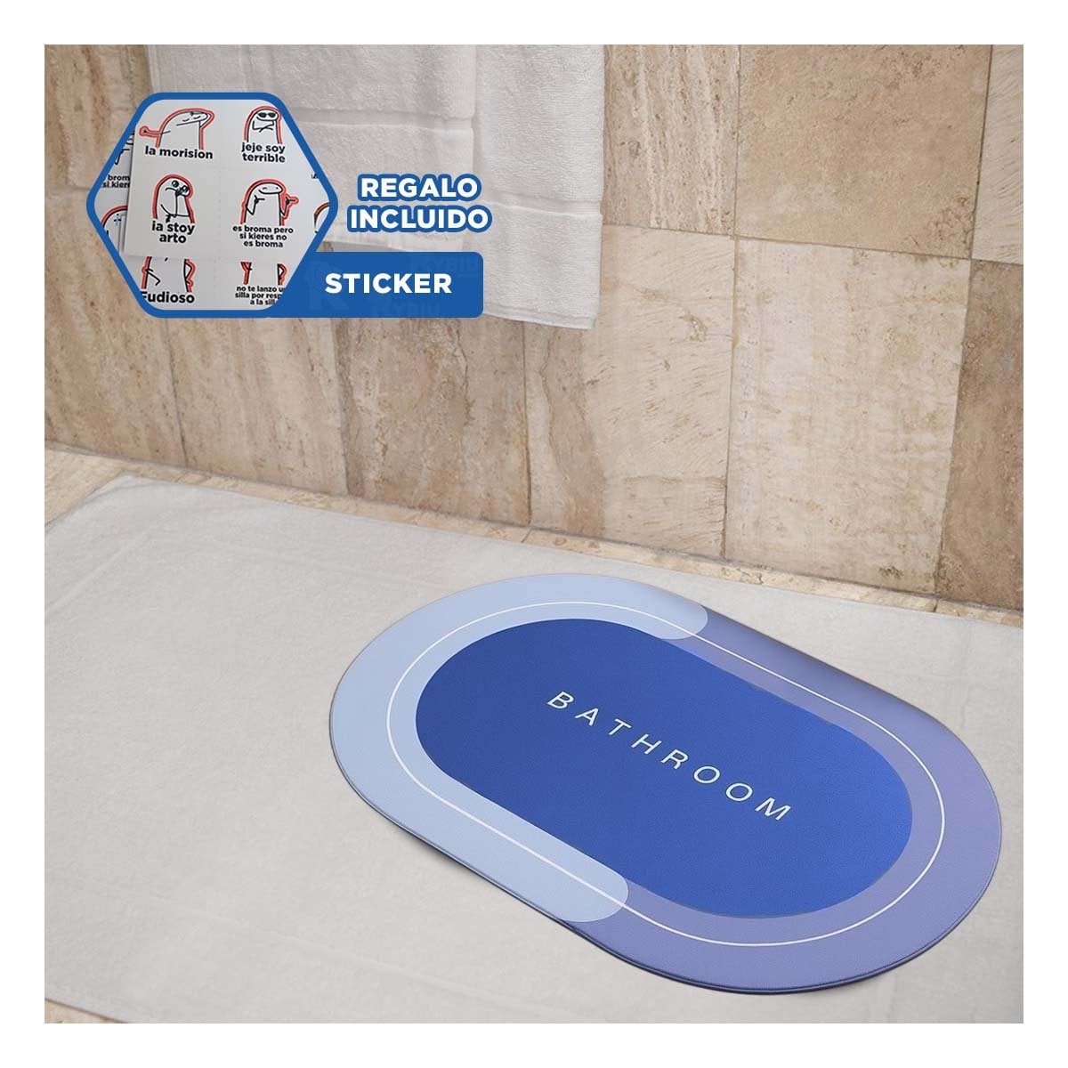 ALFOMBRILLA OVALADA PARA HOGAR Y CASA CON SUPERFICIE ESTABLE AZUL YREGALO STICKER - 1