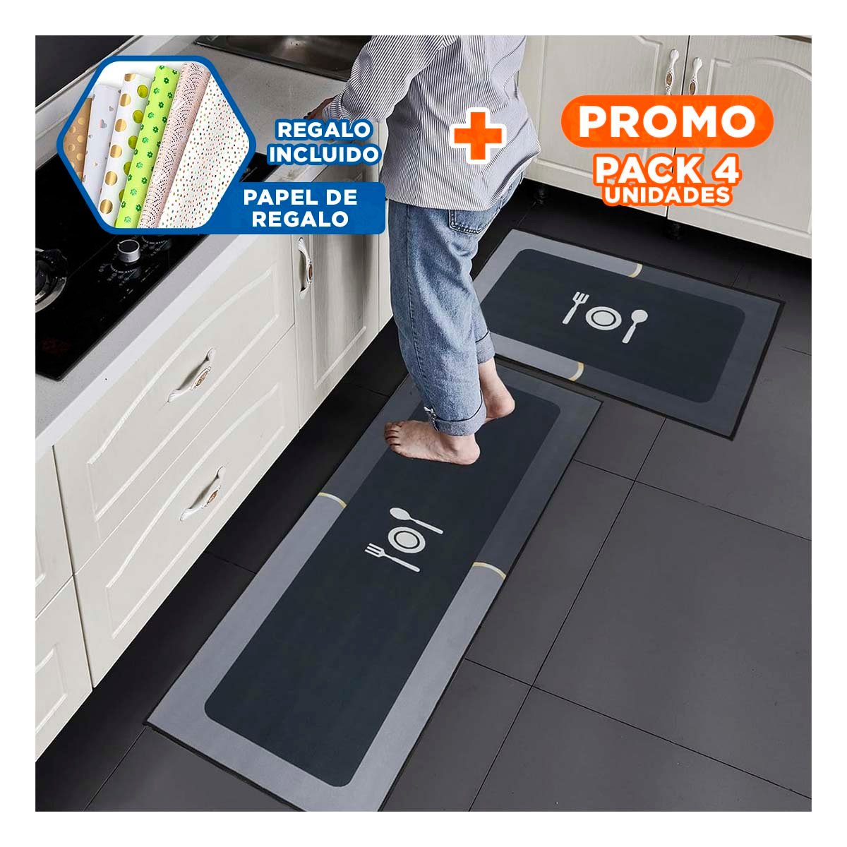 PACK4 BASE DE PISO ANTIDESLIZANTE PARA COCINA Y AMBIENTES DEL HOGAR AZUL Y+PAPEL REGALO - 1