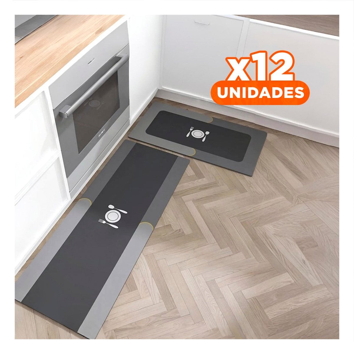 PACK12 TAPETE FUNCIONAL ANTIDESLIZANTE DE PISO PARA COCINA NARANJA - 1