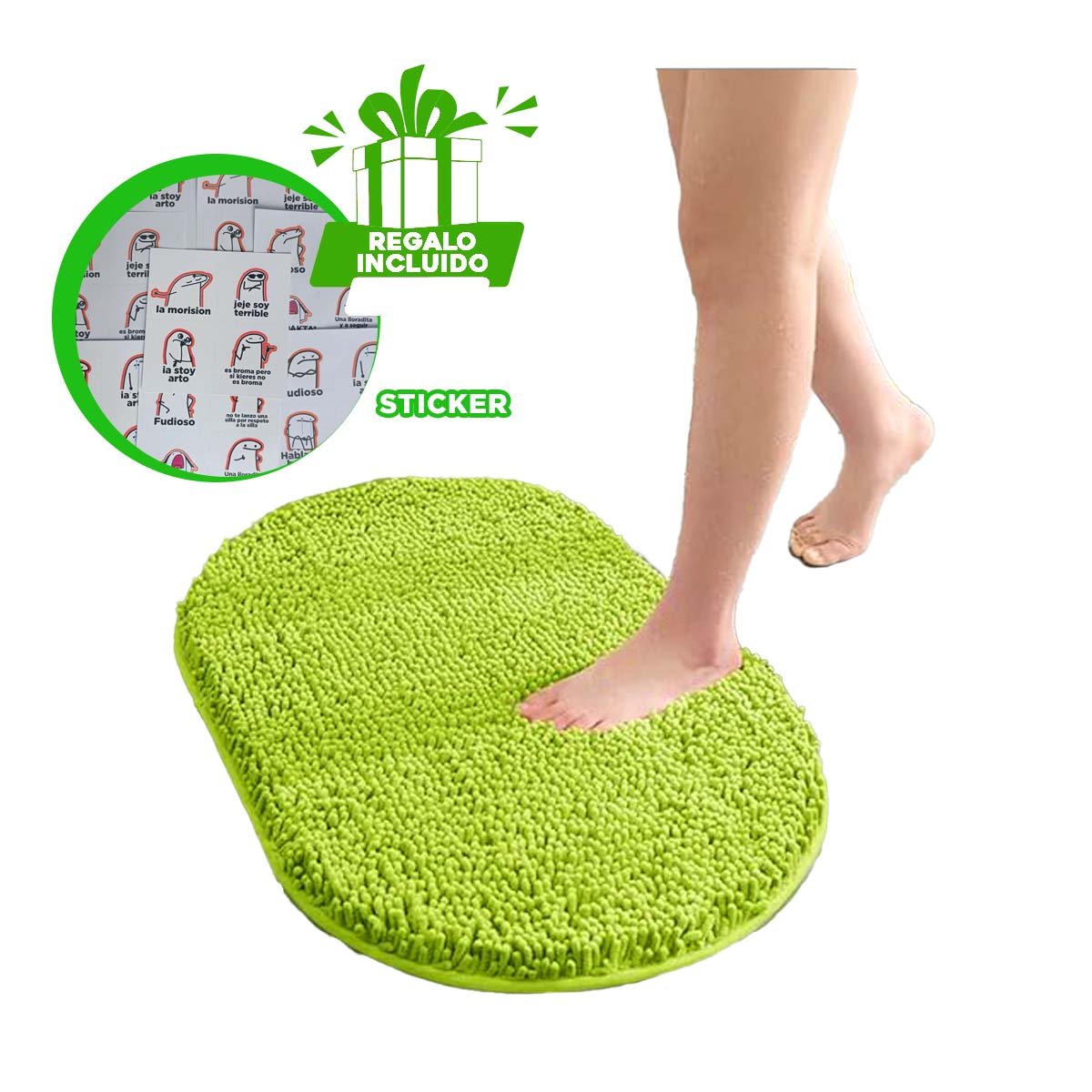 TAPETE DECORATIVO OVALADO DE MICROFIBRA 40X60CM VERDE LIMON PARA HOGAR YREGALO STICKER - 1