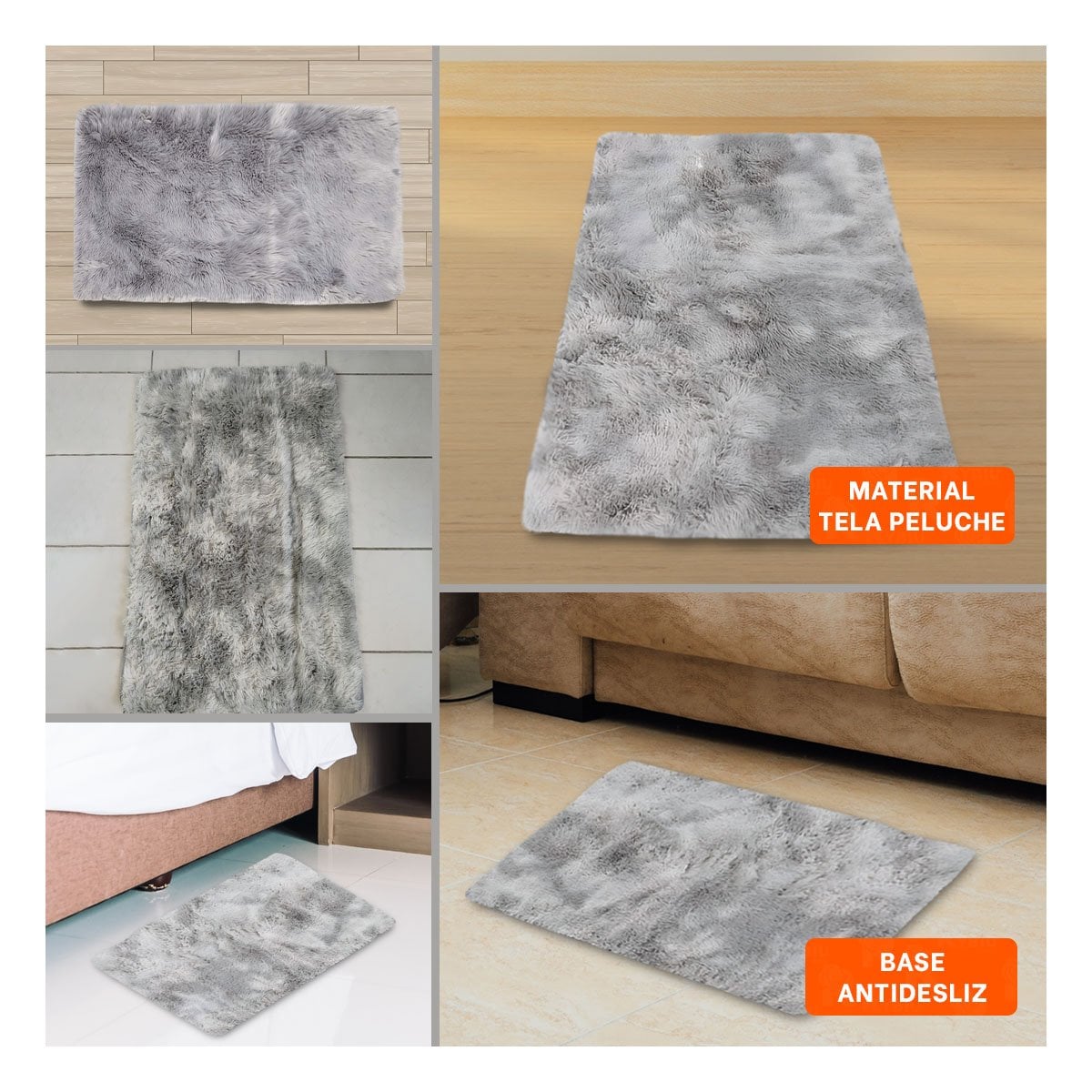 TAPETE DE PELUCHE DIMENSIONES 40X60CM RECTANGULAR PLOMO YSTICKY - 1