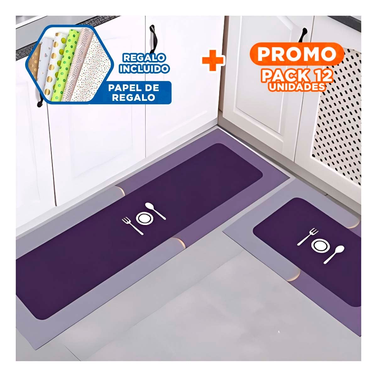 PACK12 ALFOMBRA PRACTICA ANTIDESLIZANTE DE PISO PARA COCINA Y CASA MORADO Y+PAPEL REGALO - 1