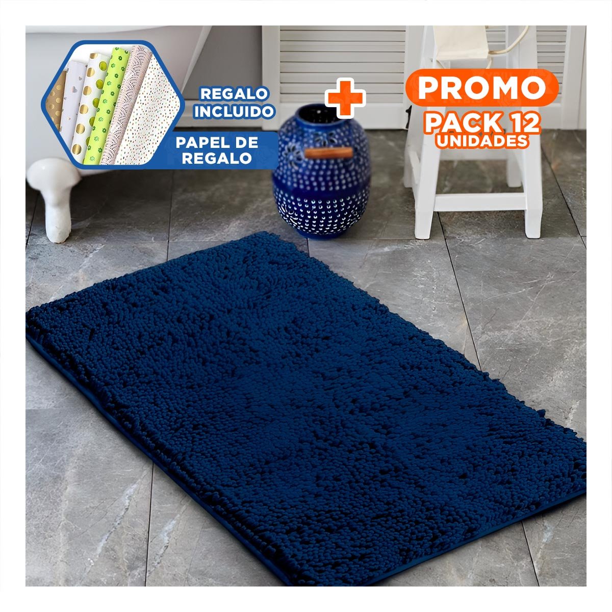 PACK12 ALFOMBRA RECTANGULAR DECORATIVA MICROFIBRA 40X60CM AZUL PARA CASA YPAPEL REGALO - 1