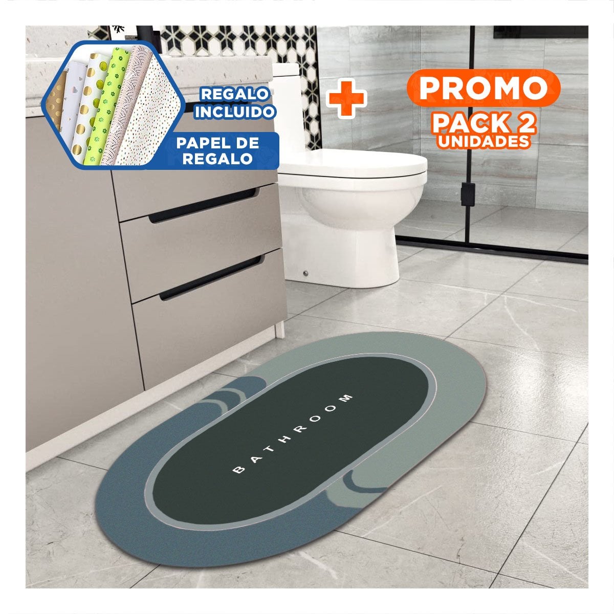 PACK2 ALFOMBRA OVALADA PARA AMBIENTES DE CASA Y HOGAR CON ESTILO VERDE OSCURO YPAPEL REGALO - 1