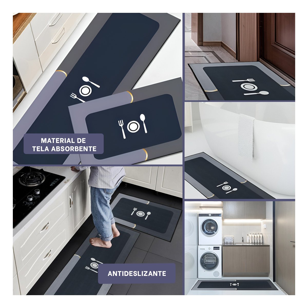 ALFOMBRILLA DE PISO CON SUPERFICIE ANTIDESLIZANTE PARA COCINA AZUL Y+LIGAS REGALO - 5