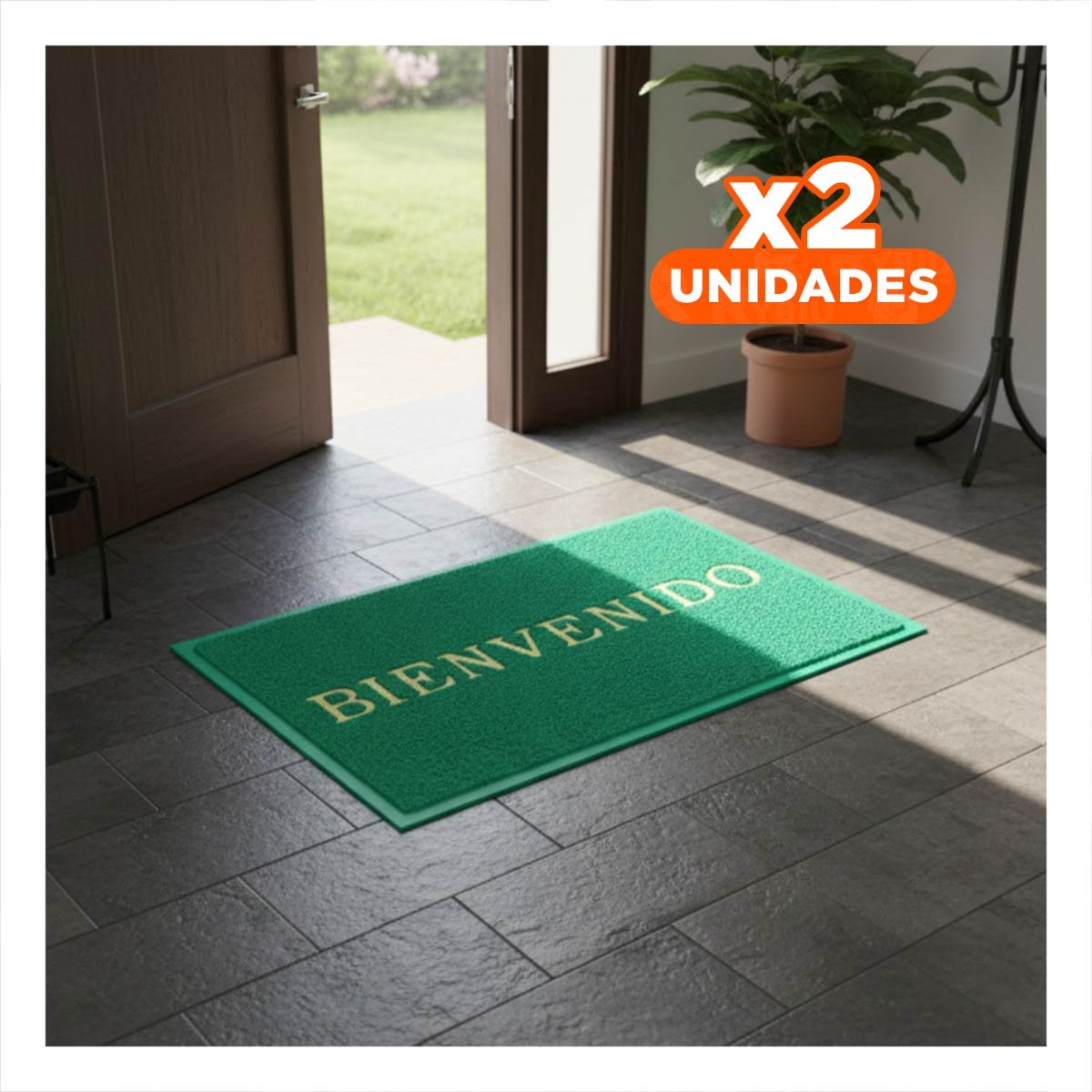 PACK2 COBERTOR RECTANGULAR BIENVENIDO VERDE PARA SALA ENTRADA Y COCINA Y+REGALO STICKER - 1