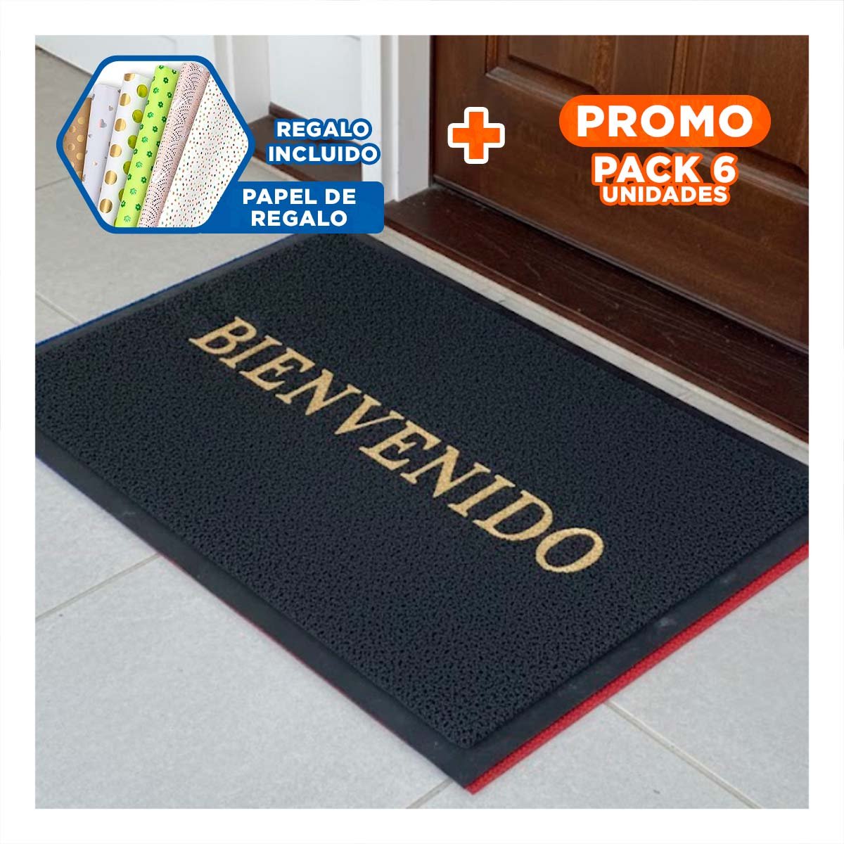 PACK6 COBERTOR RECTANGULAR BIENVENIDO PLOMO PARA ENTRADA Y RECIBIDOR Y+PAPEL REGALO - 1