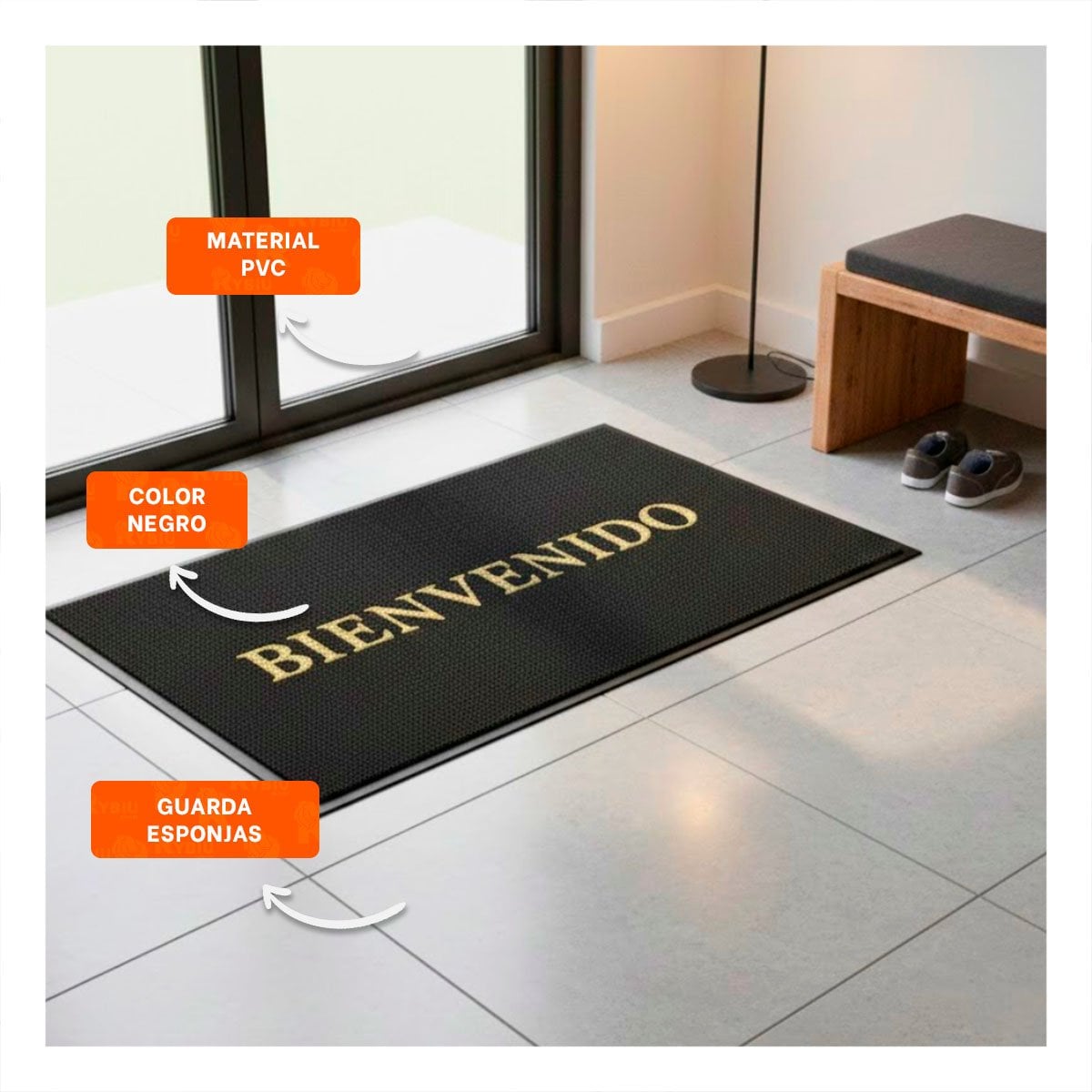 COBERTOR RECTANGULAR BIENVENIDO NEGRO PARA ENTRADA Y ESPACIOS COMUNES Y+POST IT - 2