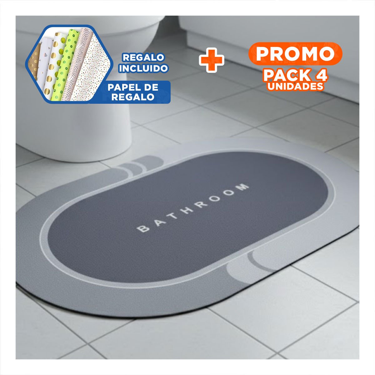 PACK4 ALFOMBRILLA OVALADA PARA ESPACIOS DE CASA Y HOGAR CON TEXTURA PLOMO YPAPEL REGALO - 1