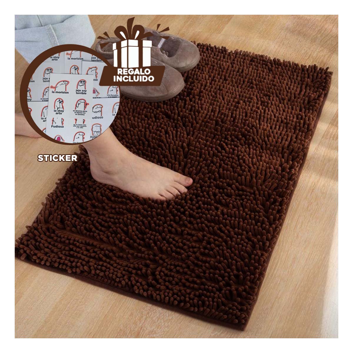 TAPIZ RECTANGULAR SUAVE DE PISO MICROFIBRA 40X60CM MARRON PARA CASA Y+REGALO STICKER - 1