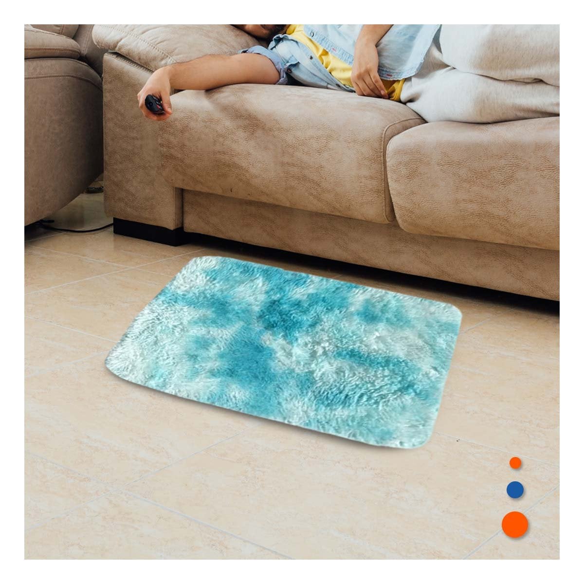 TAPETE DE PELUCHE DIMENSIONES 40X60CM RECTANGULAR CELESTE Y BLANCO YSTICKY - 3