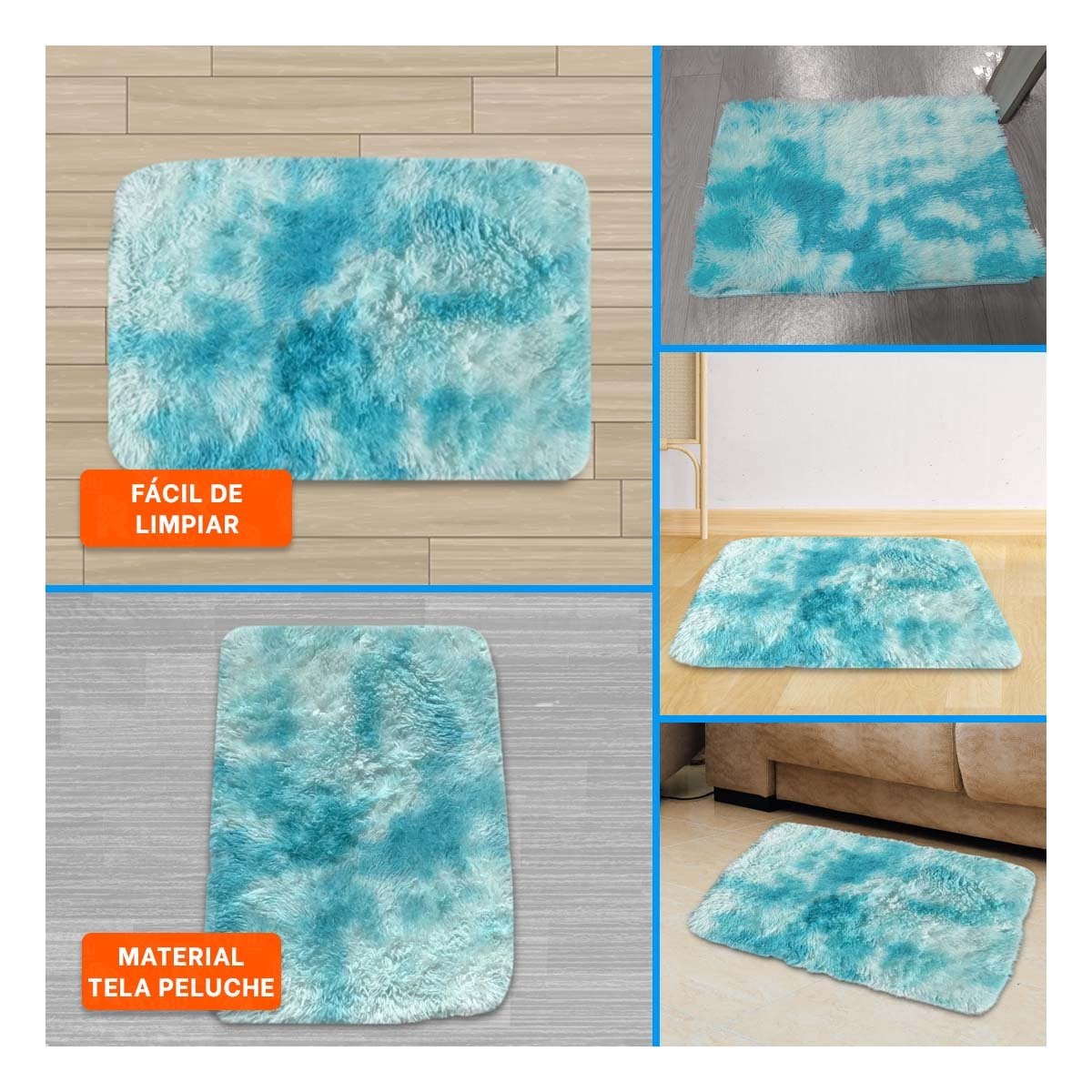 TAPETE DE PELUCHE DIMENSIONES 40X60CM RECTANGULAR CELESTE Y BLANCO YSTICKY - 5
