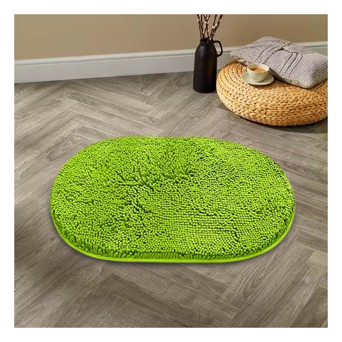 PACK6 TAPETE OVALADO DE MICROFIBRA 40X60CM VERDE LIMON ANTIDESLIZANTE - 3