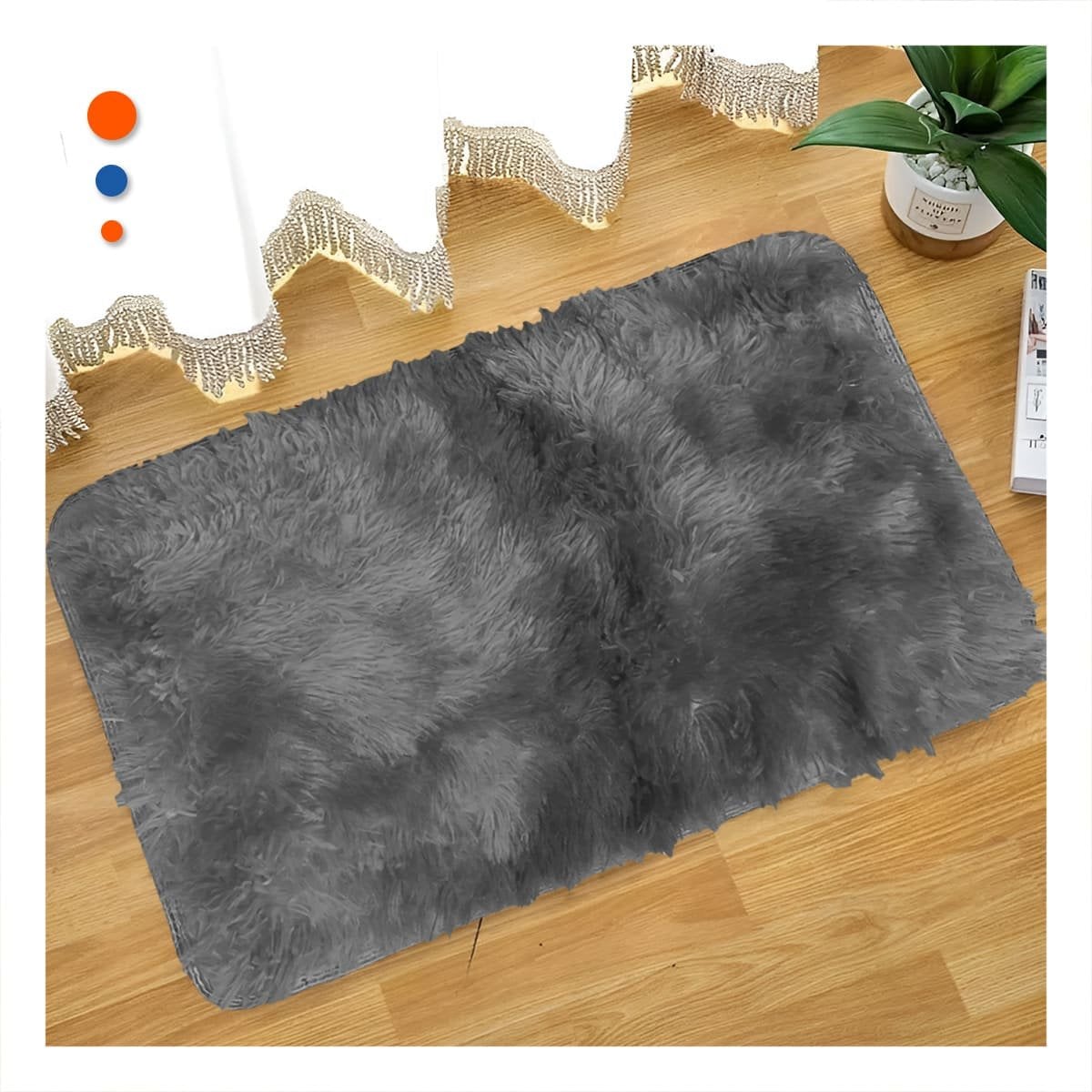 TAPETE NEGRO Y PLOMO DE PELUCHE RECTANGULAR CON DIMENSIONES 40X60CM YPAPEL REGALO - 3