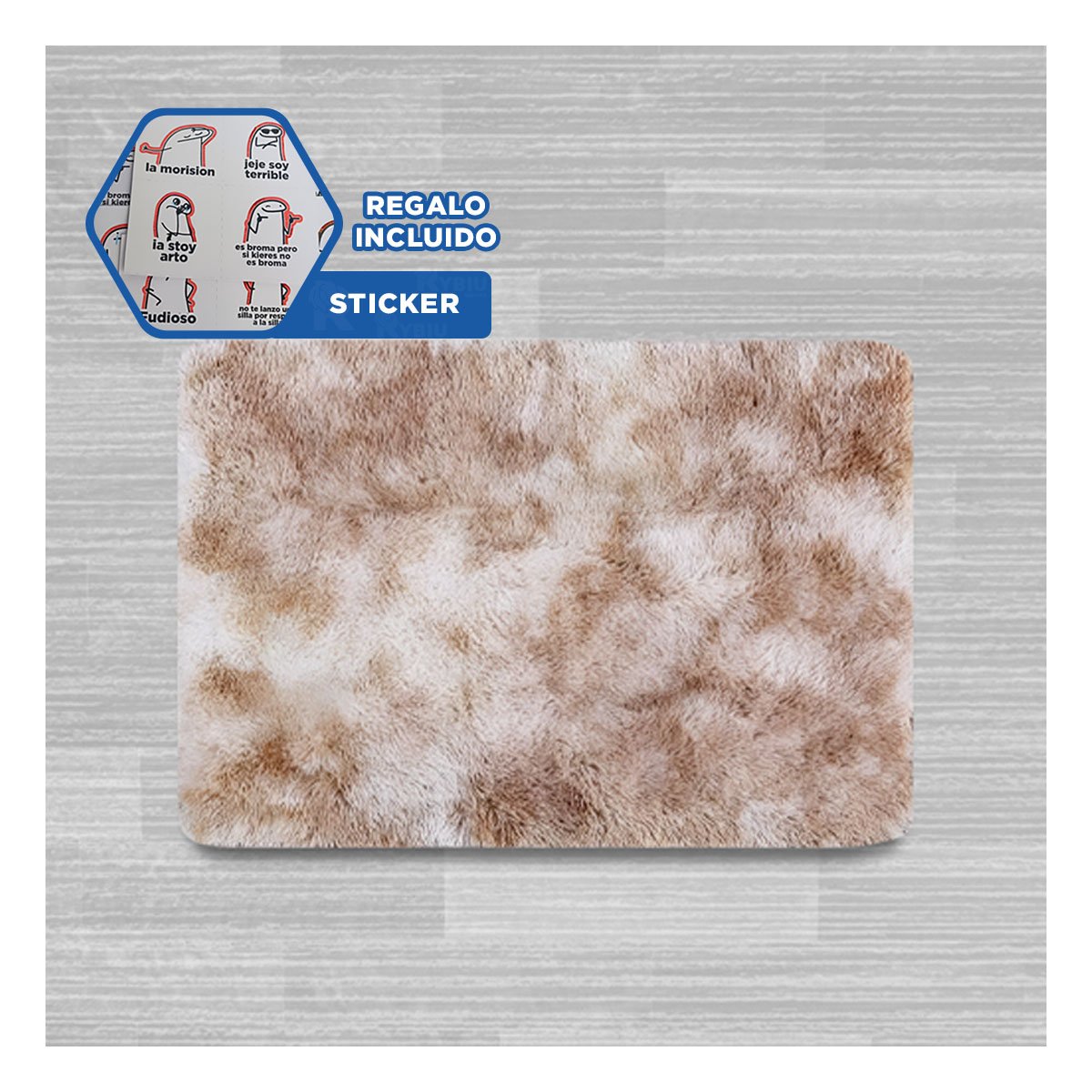 TAPETE CON DIMENSIONES 40X60CM RECTANGULAR DE PELUCHE BLANCO Y CAMELLO YREGALO STICKER - 1